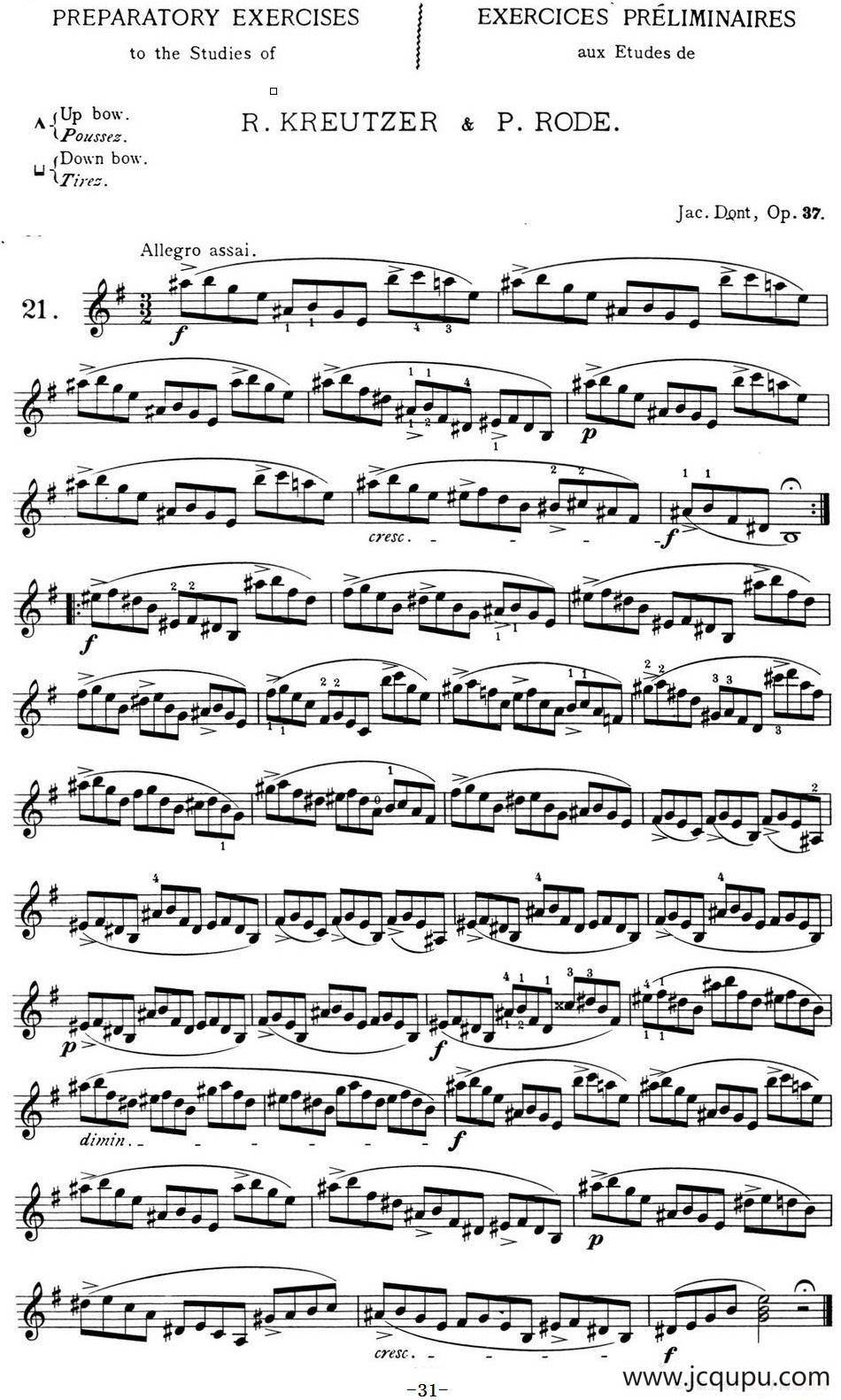 顿特24首小提琴练习曲 作品37—21简谱