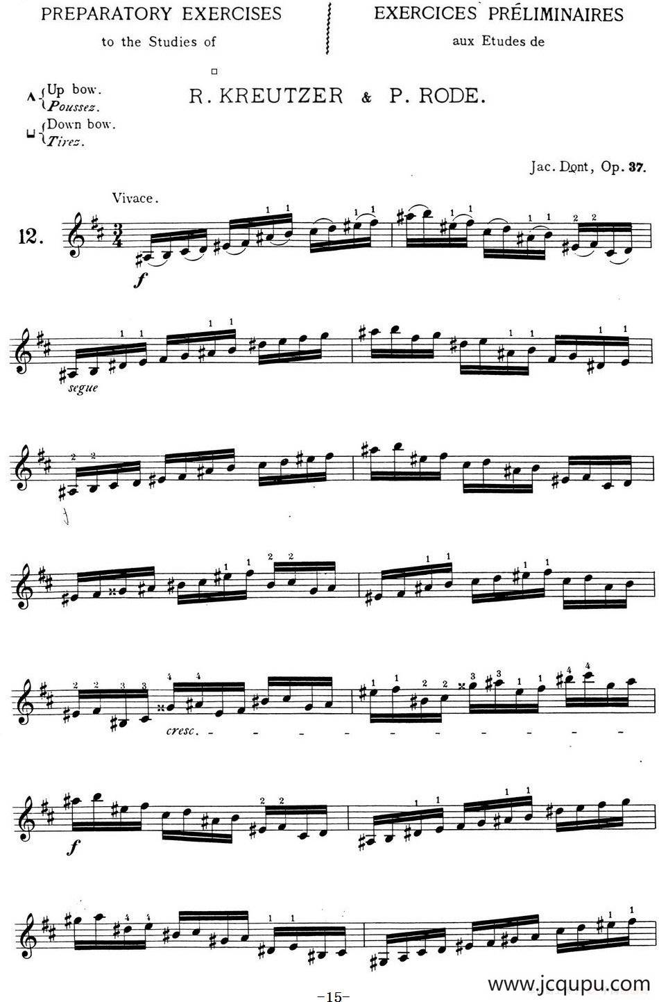 顿特24首小提琴练习曲 作品37—12简谱