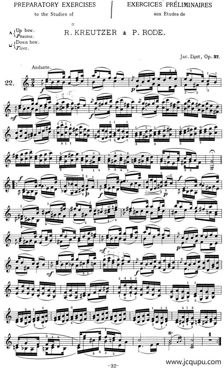 顿特24首小提琴练习曲 作品37—22简谱