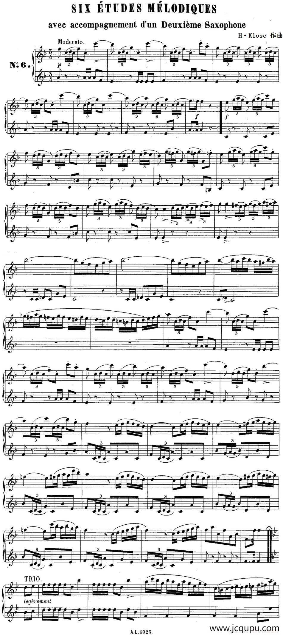 H·Klose二重奏练习曲（No.6）简谱