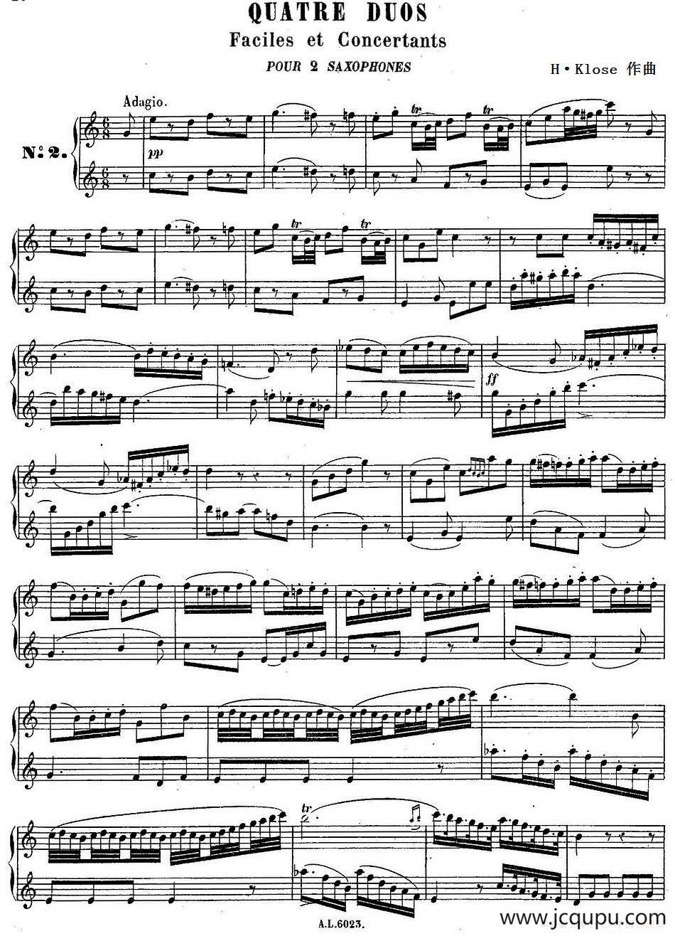 H·Klose练习曲（Quatre Duos Faciles et Concertants Pour 2 Saxophones—No.2）简谱