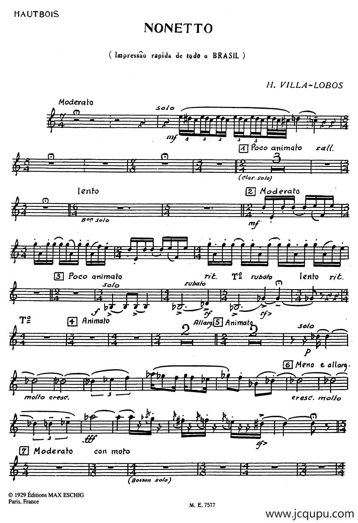 Nonetto（高音双簧管分谱）简谱