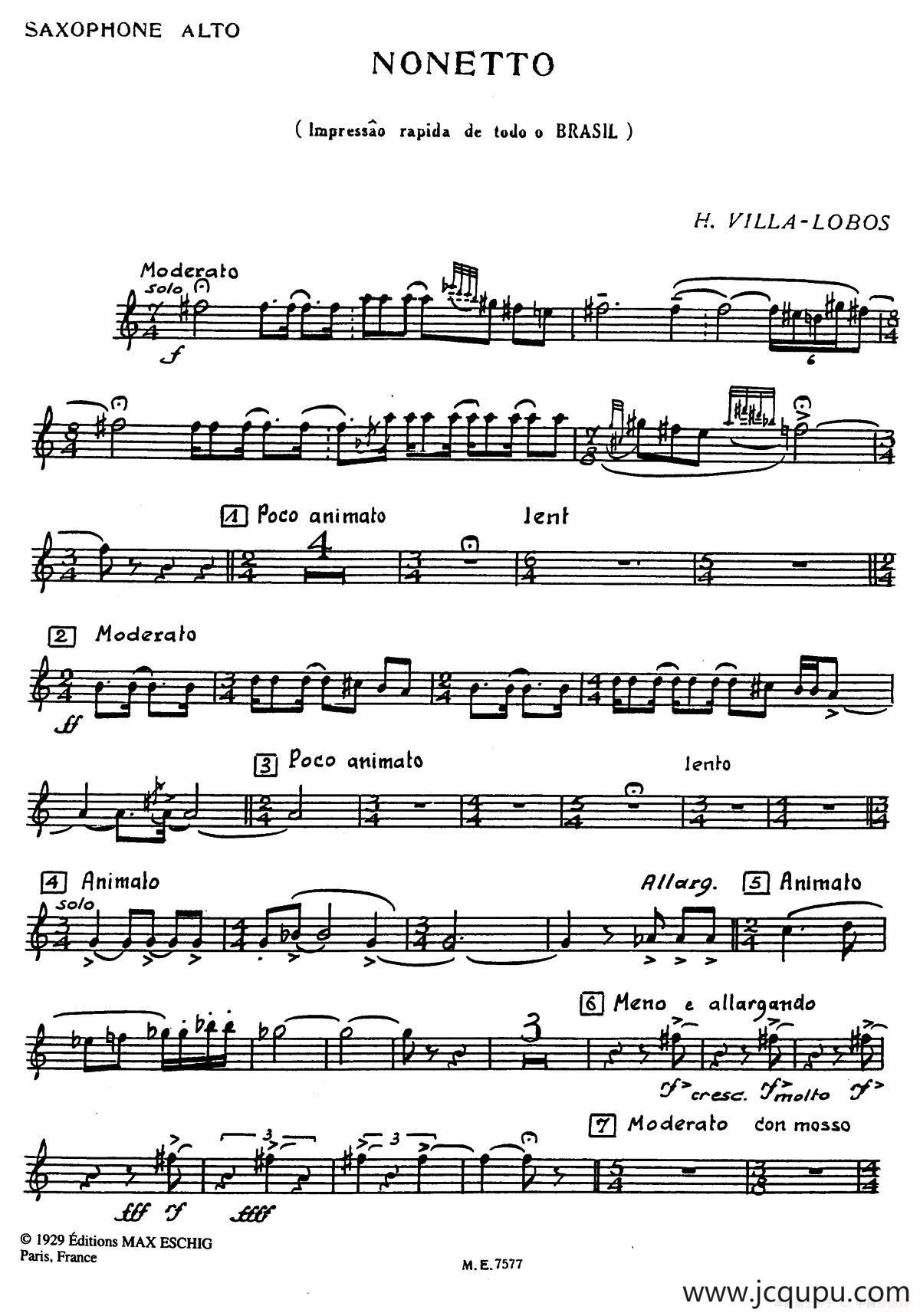 Nonetto（中音萨克斯分谱）简谱