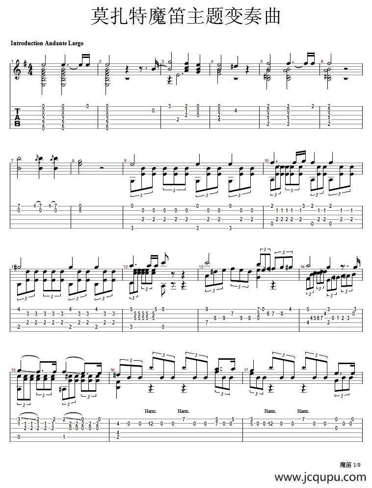 莫扎特魔笛主题变奏曲简谱