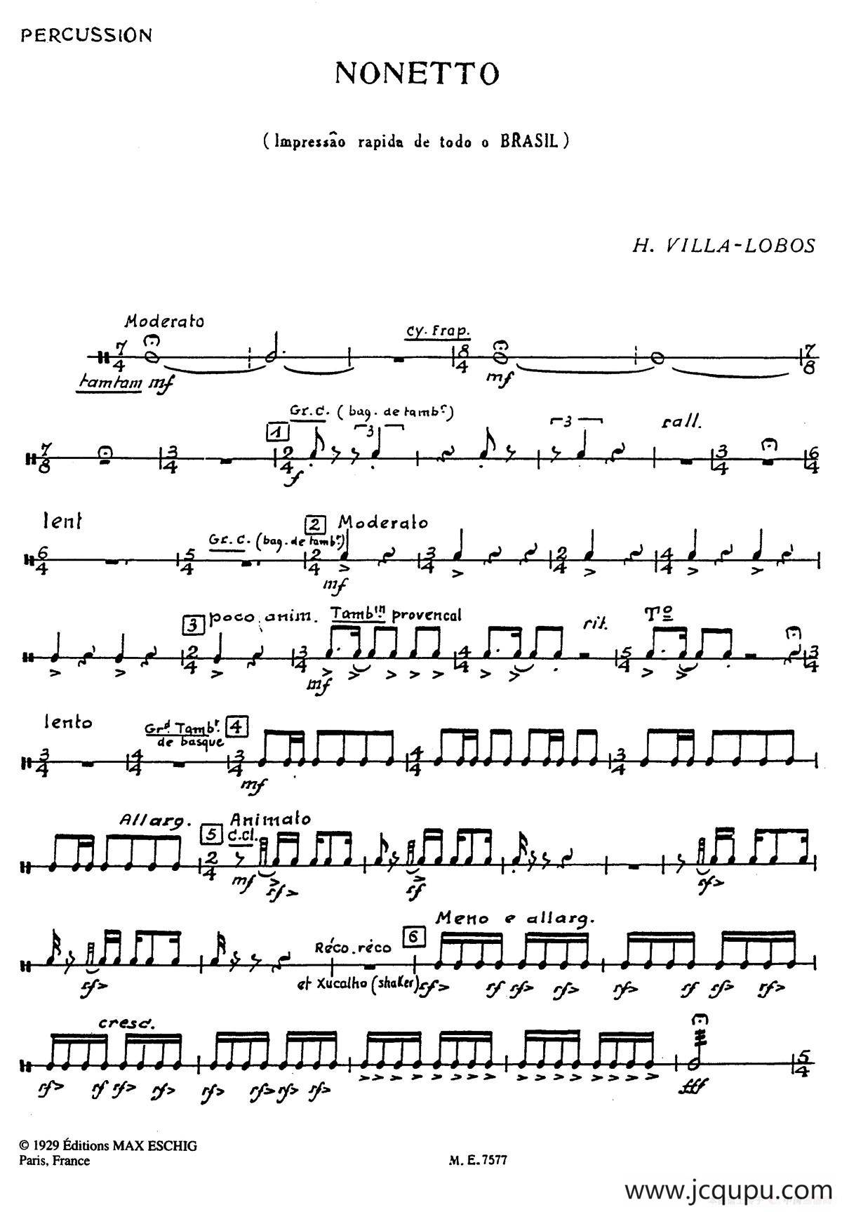 Nonetto（打击乐器组分谱）简谱