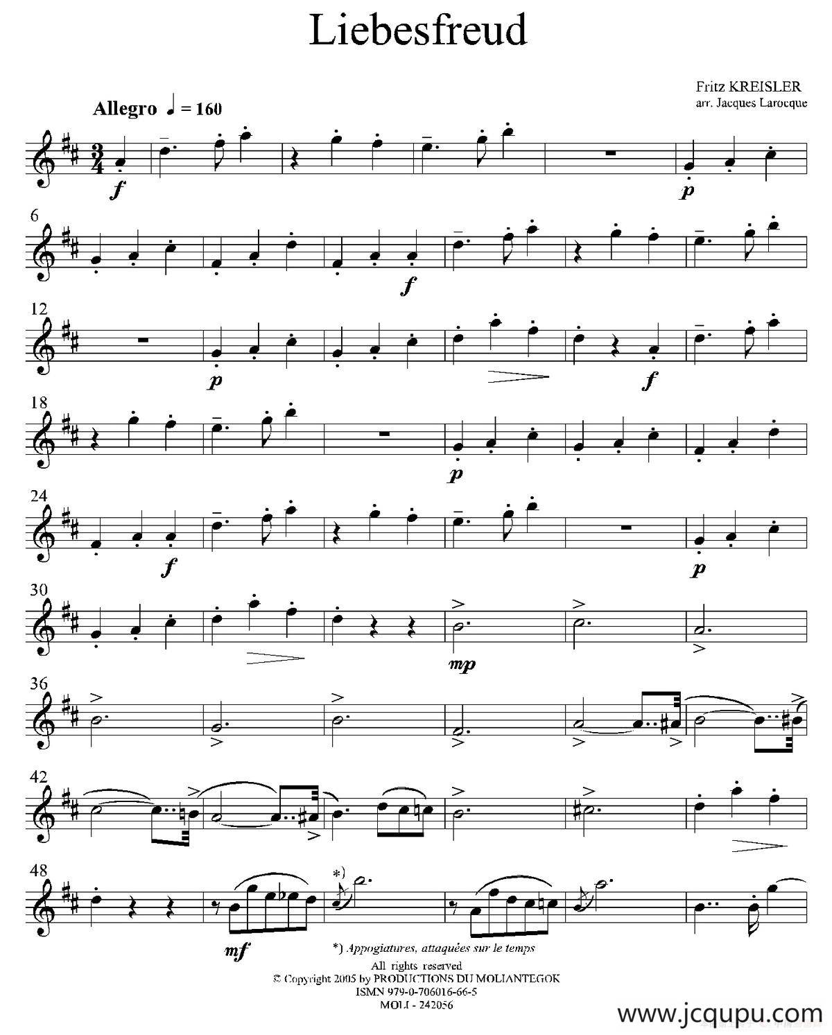 Liebesfreud（四重奏第二次中音萨克斯分谱）简谱