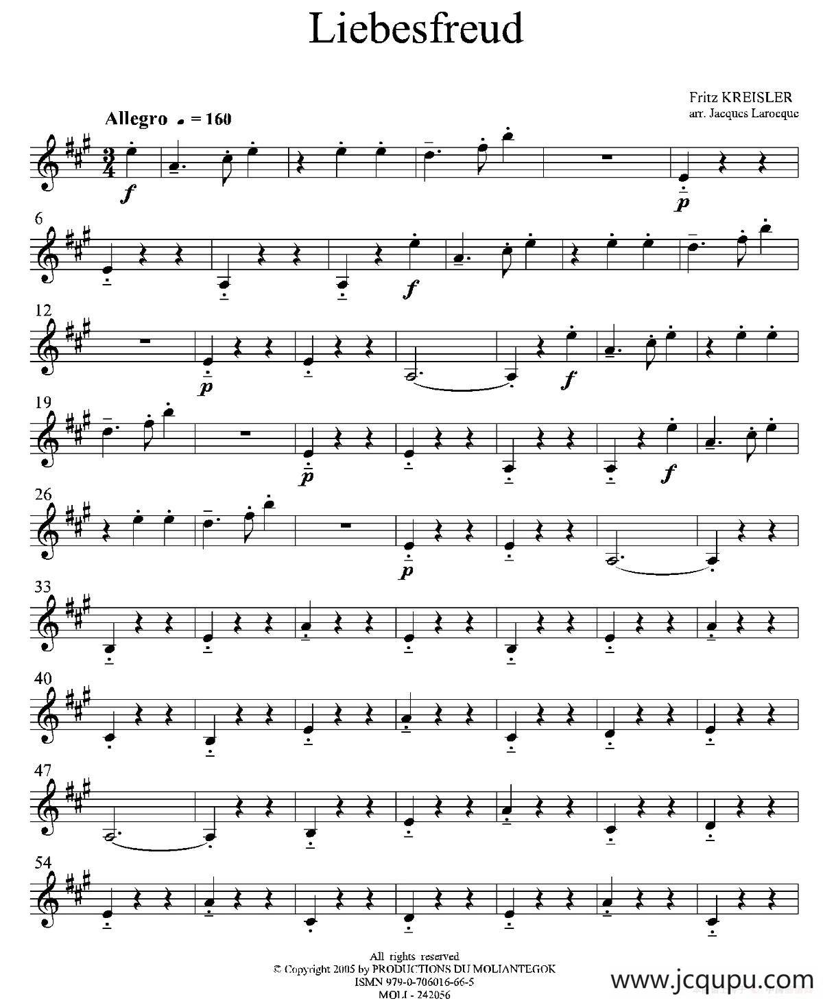 Liebesfreud（四重奏第二上低音萨克斯分谱）简谱