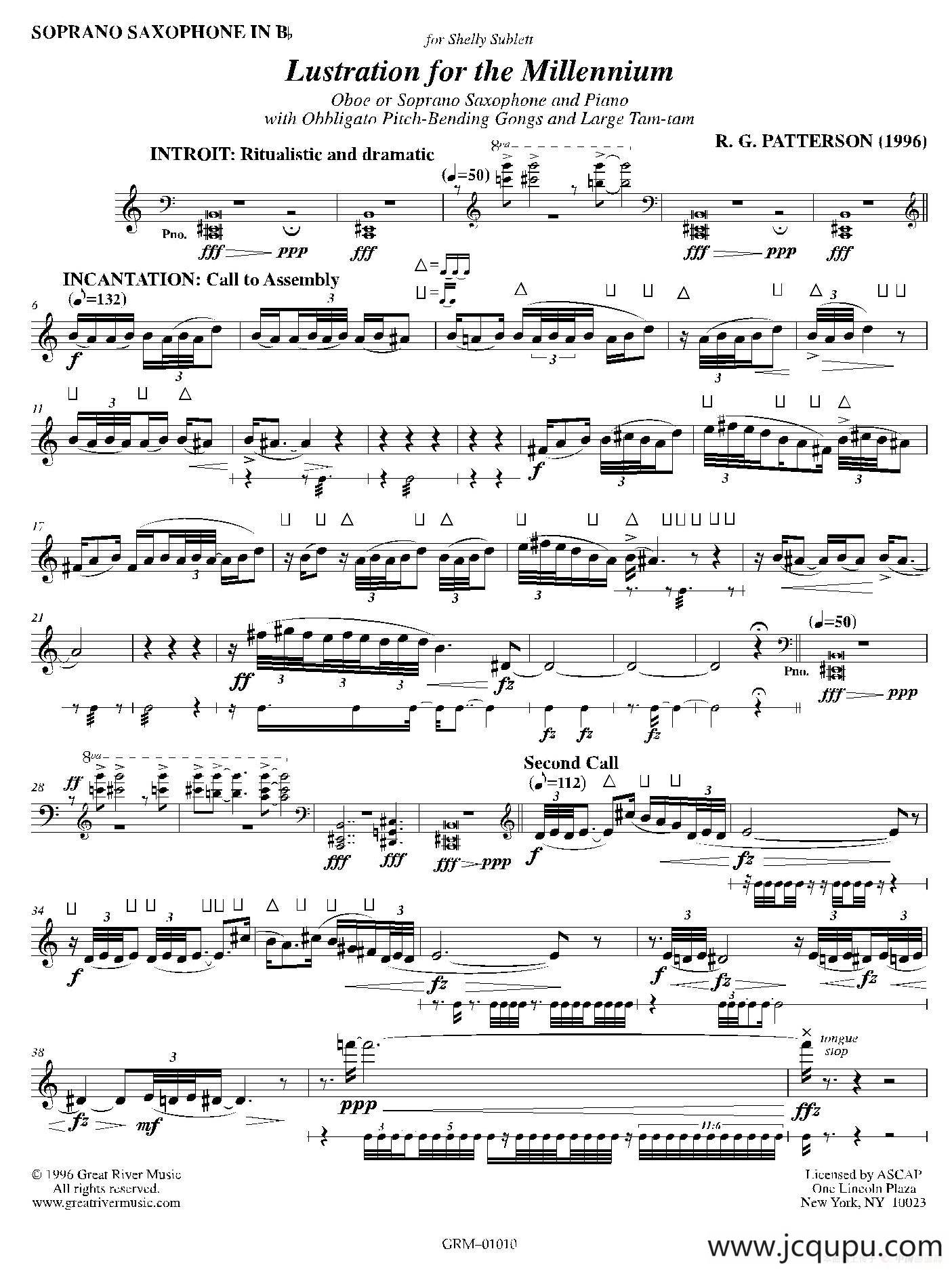 Lustration for The Millennium（高音萨克斯独奏）简谱