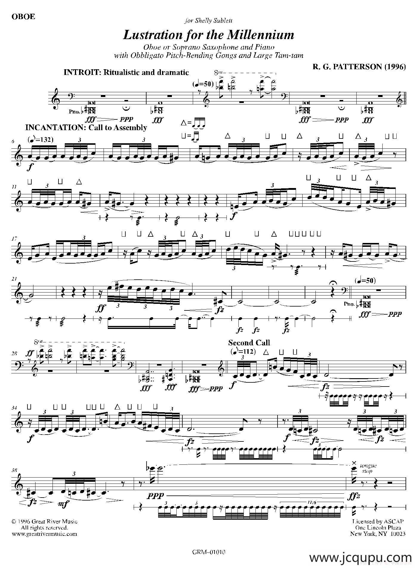 Lustration for The Millennium（双簧管独奏）简谱