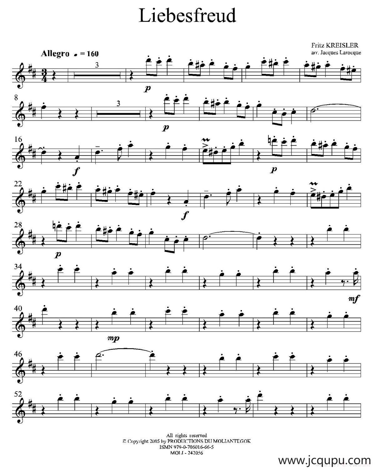 Liebesfreud（四重奏第一高音萨克斯分谱）简谱