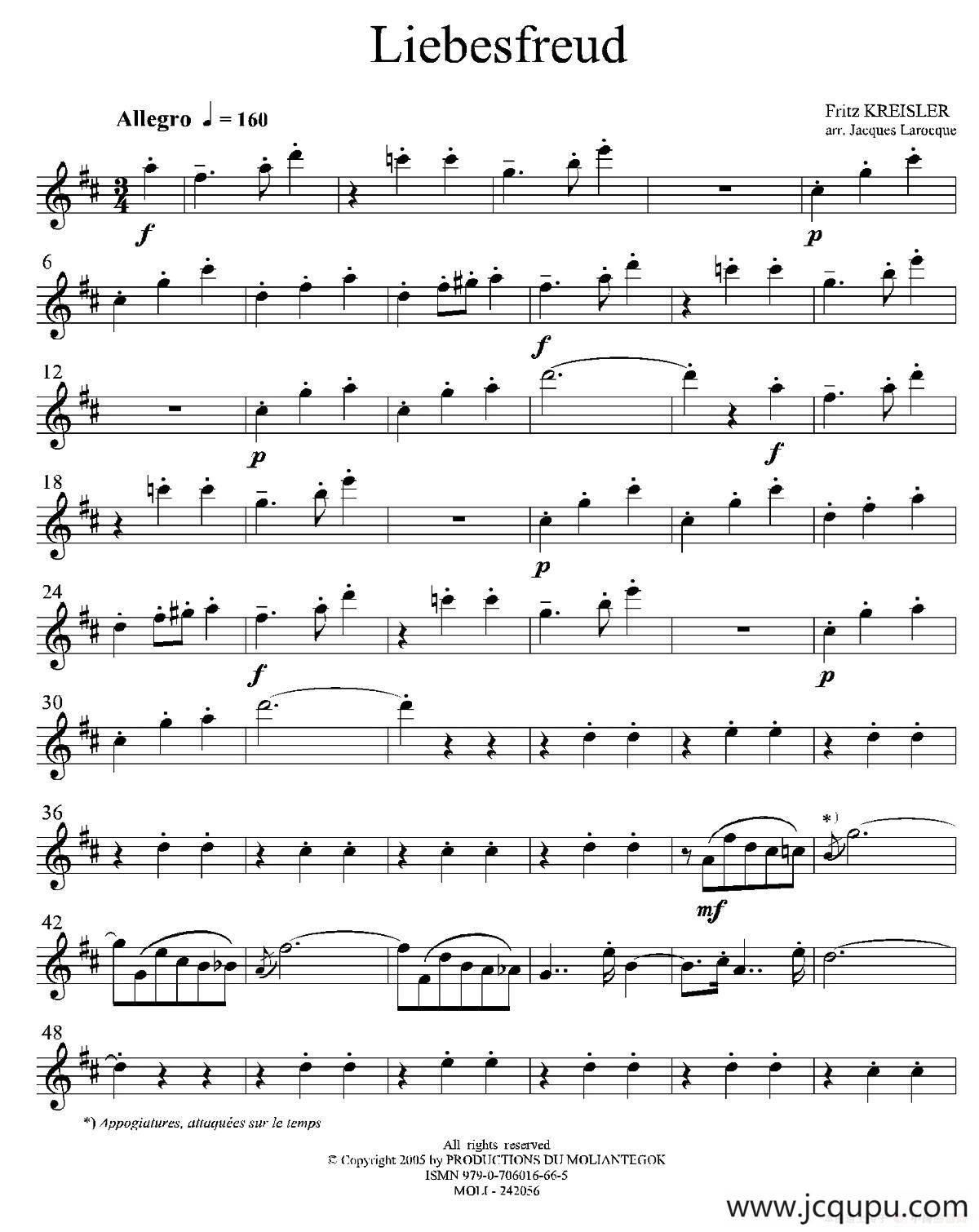 Liebesfreud（四重奏第一次中音萨克斯分谱）简谱