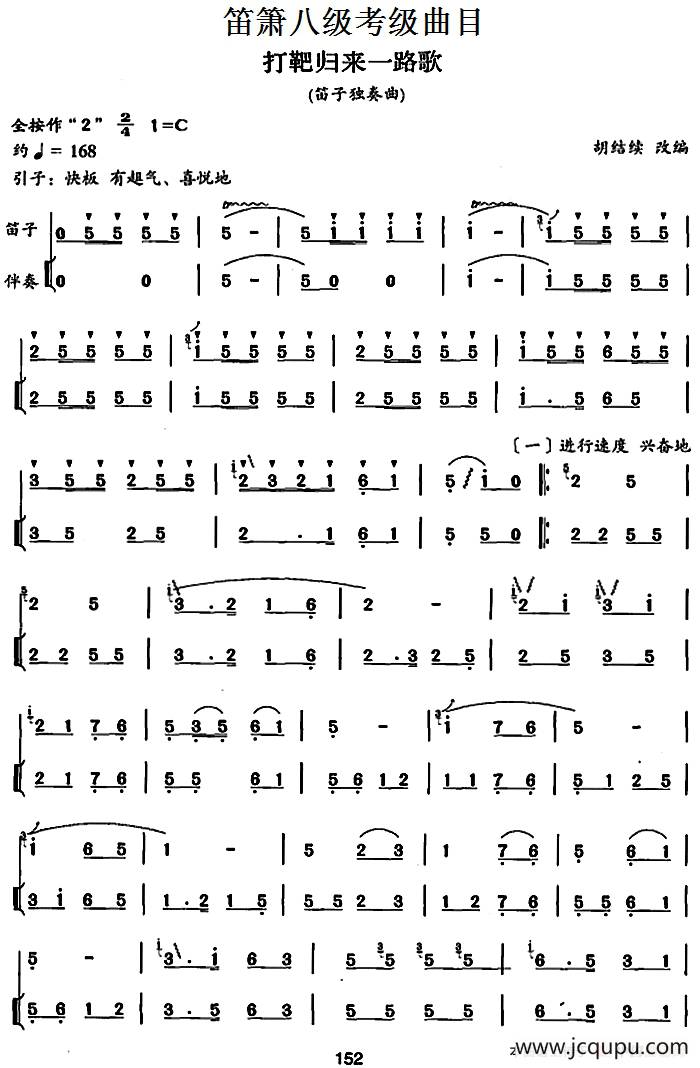 笛箫八级考级曲目：打靶归来一路歌简谱