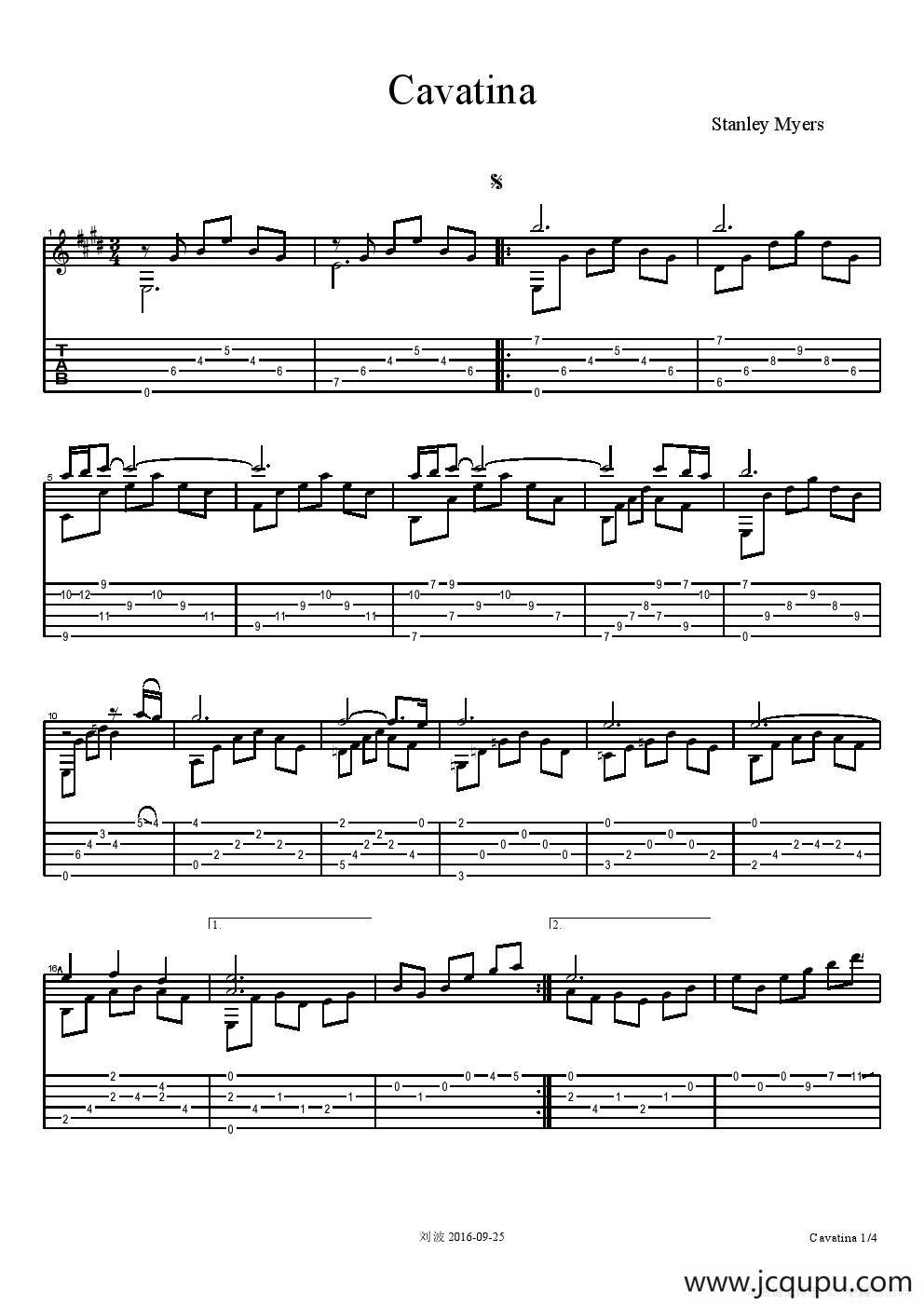 Cavatina（Stanley Myers）简谱