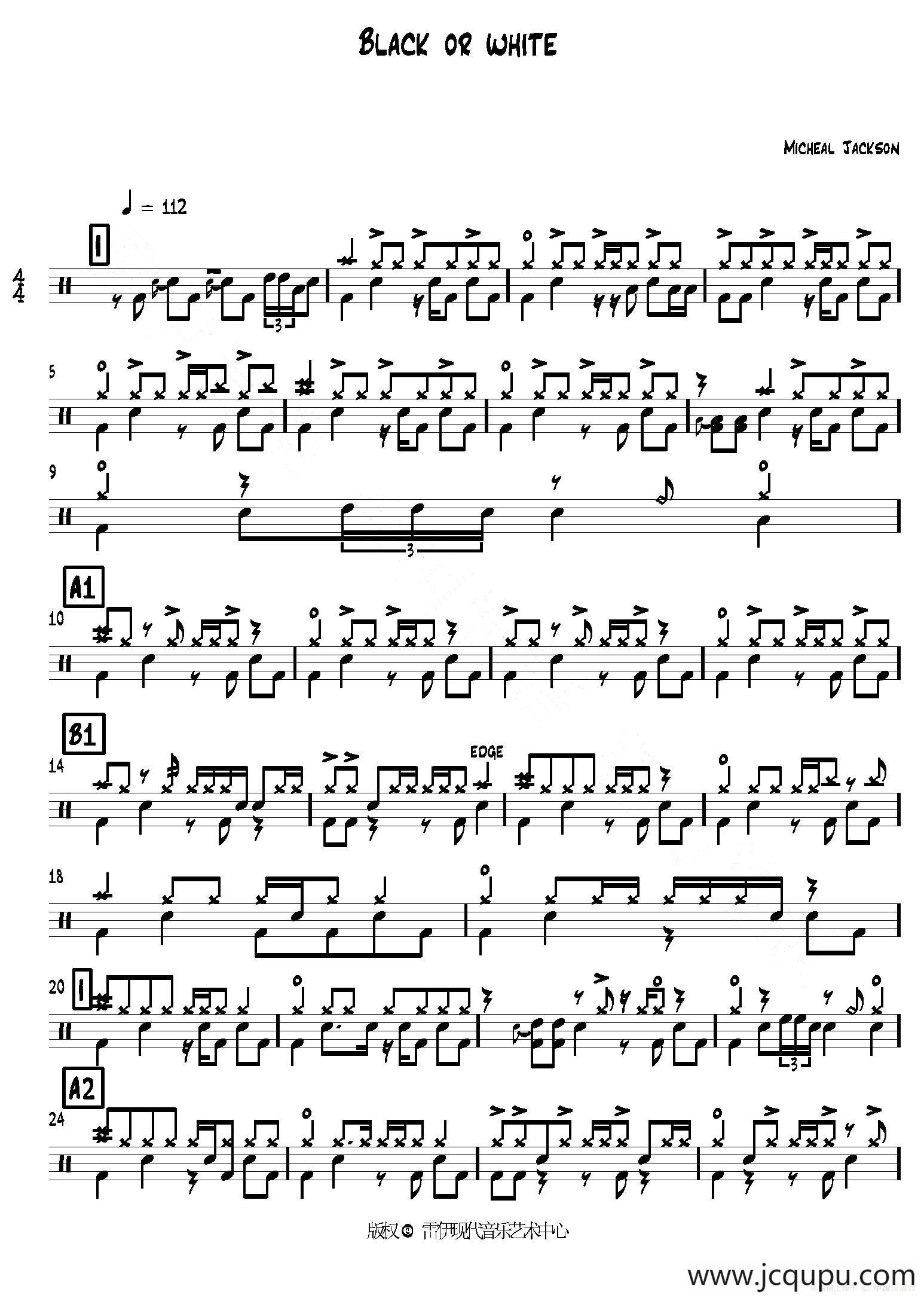 Black Or White（鼓谱）简谱