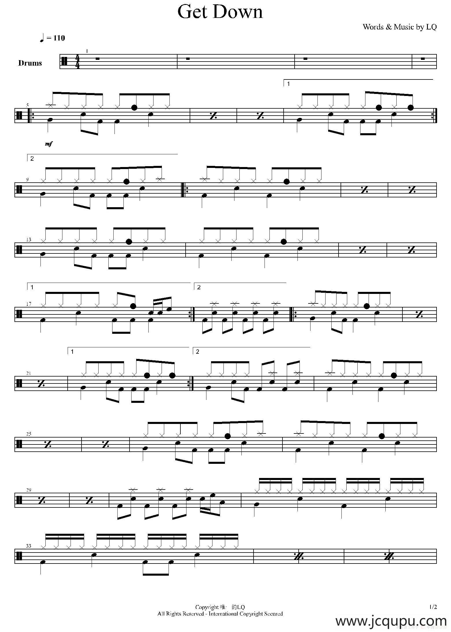 Get Down（鼓谱）简谱