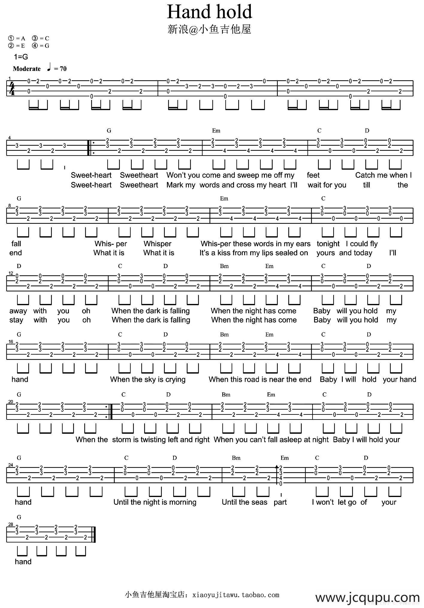 Hand hold（尤克里里谱）简谱