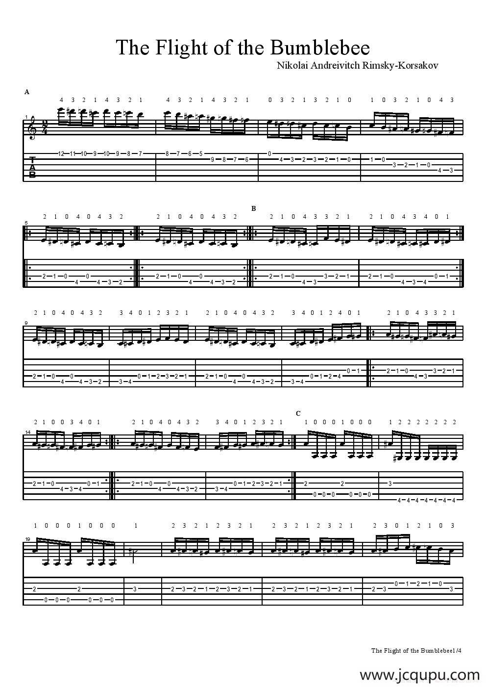 The Flight of the Bumblebee（ 五线谱+六线谱）简谱