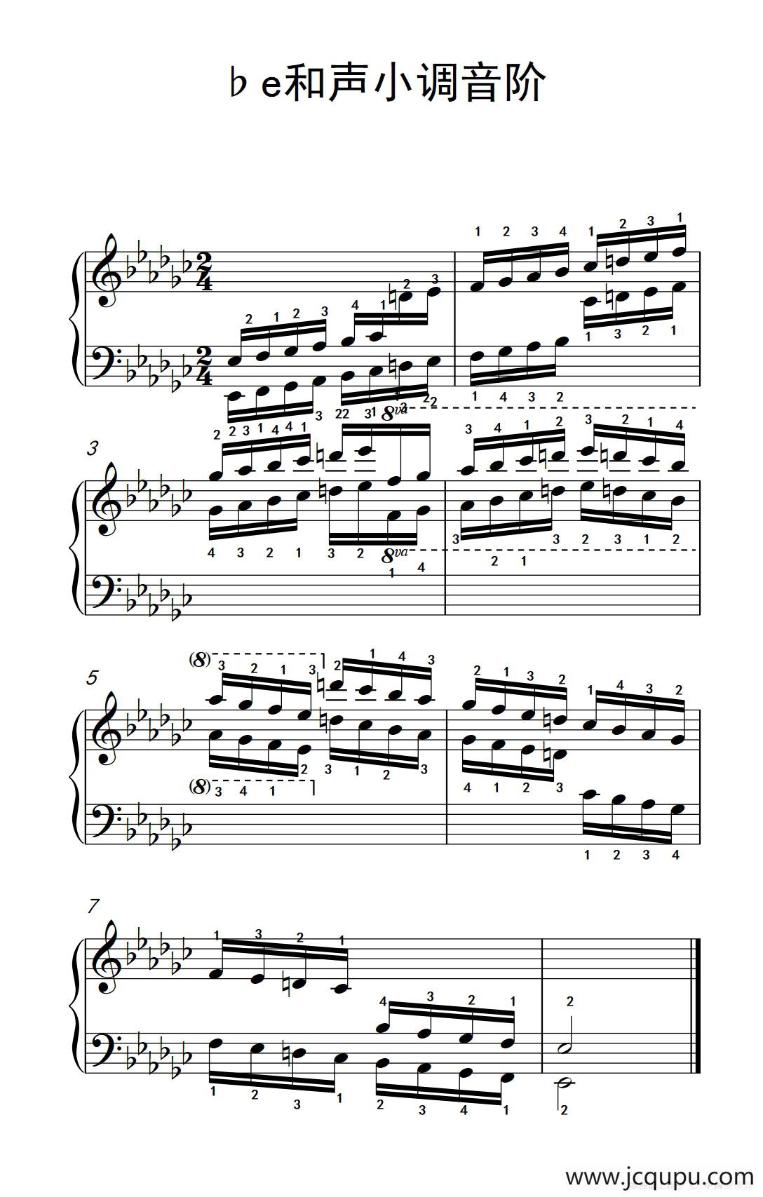 第七集24.♭e和声小调音阶（中央音乐学院 钢琴（业余）考级教程 7-9级）简谱