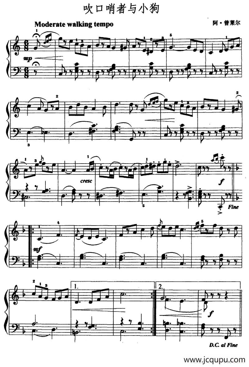 吹口哨者与小狗简谱