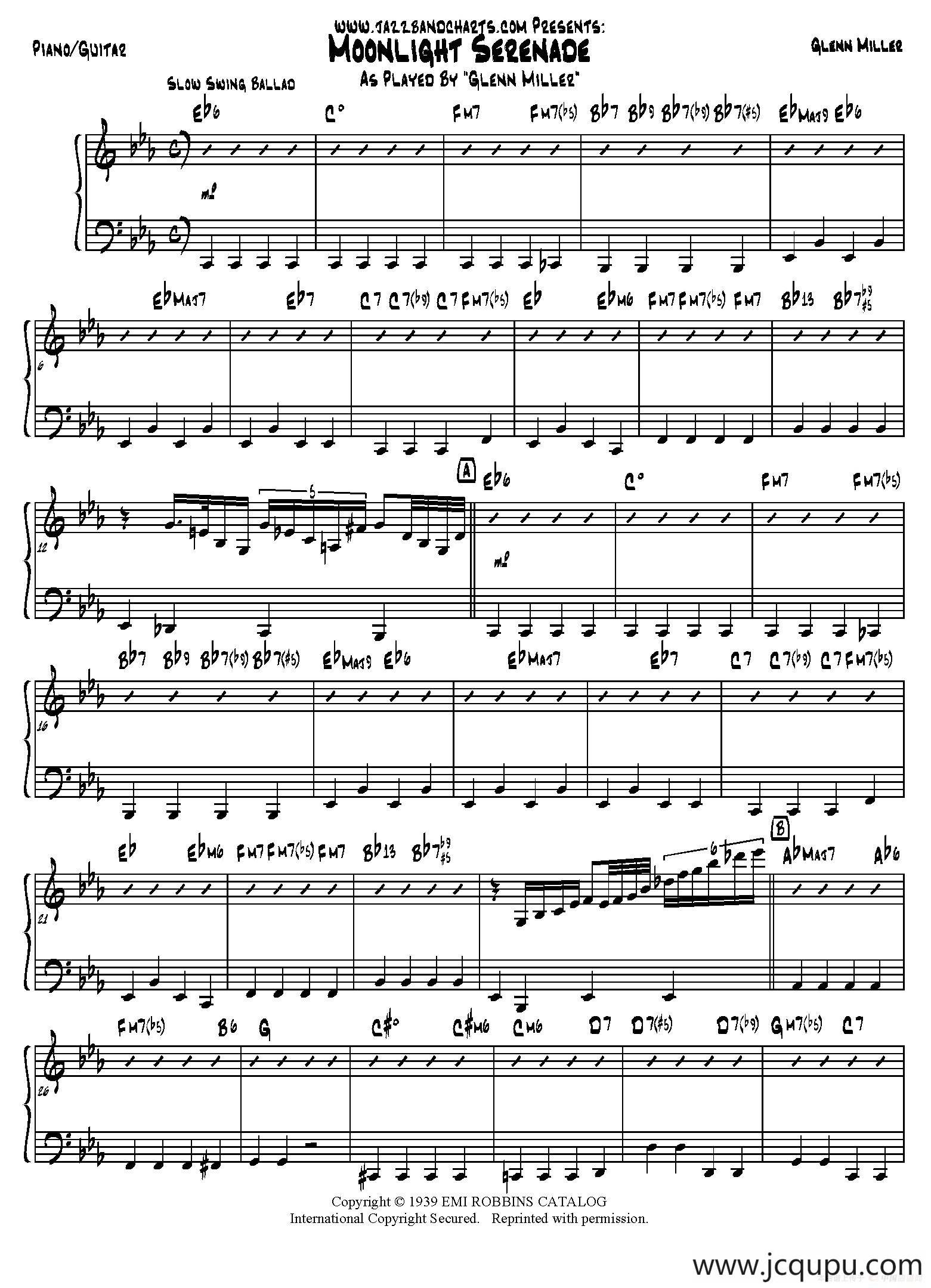 Moonlight Serenade（钢琴/吉他分谱）简谱