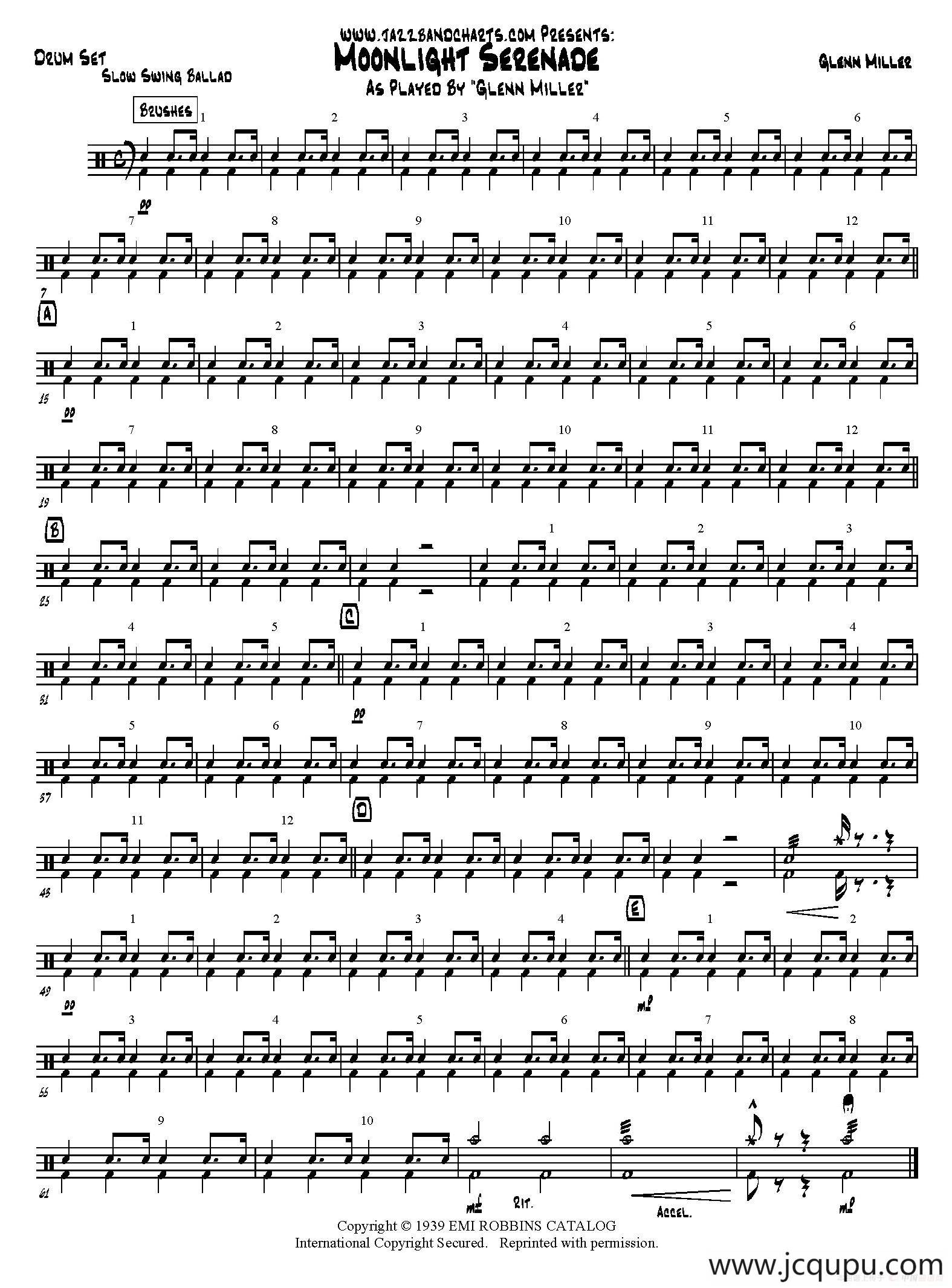 Moonlight Serenade（爵士鼓分谱）简谱