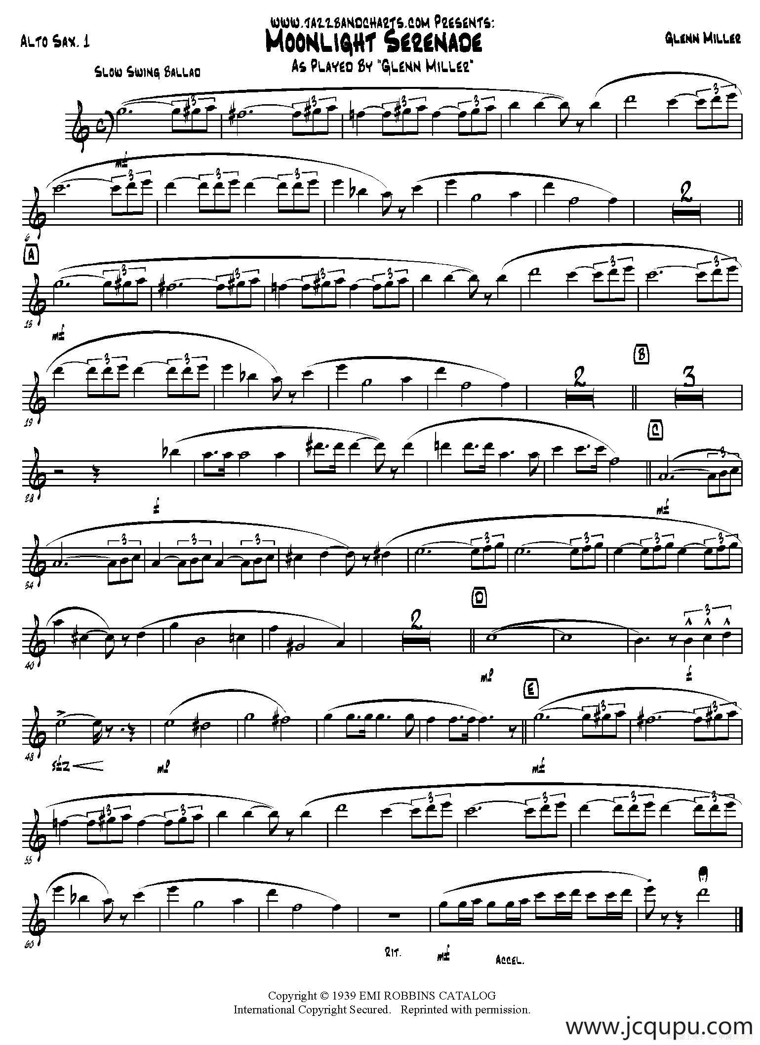 Moonlight Serenade（第一中音萨克斯分谱）简谱