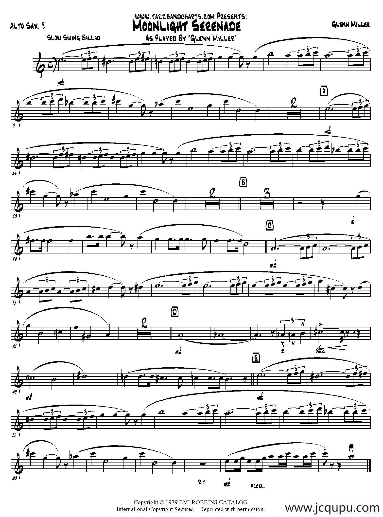 Moonlight Serenade（第二中音萨克斯分谱）简谱