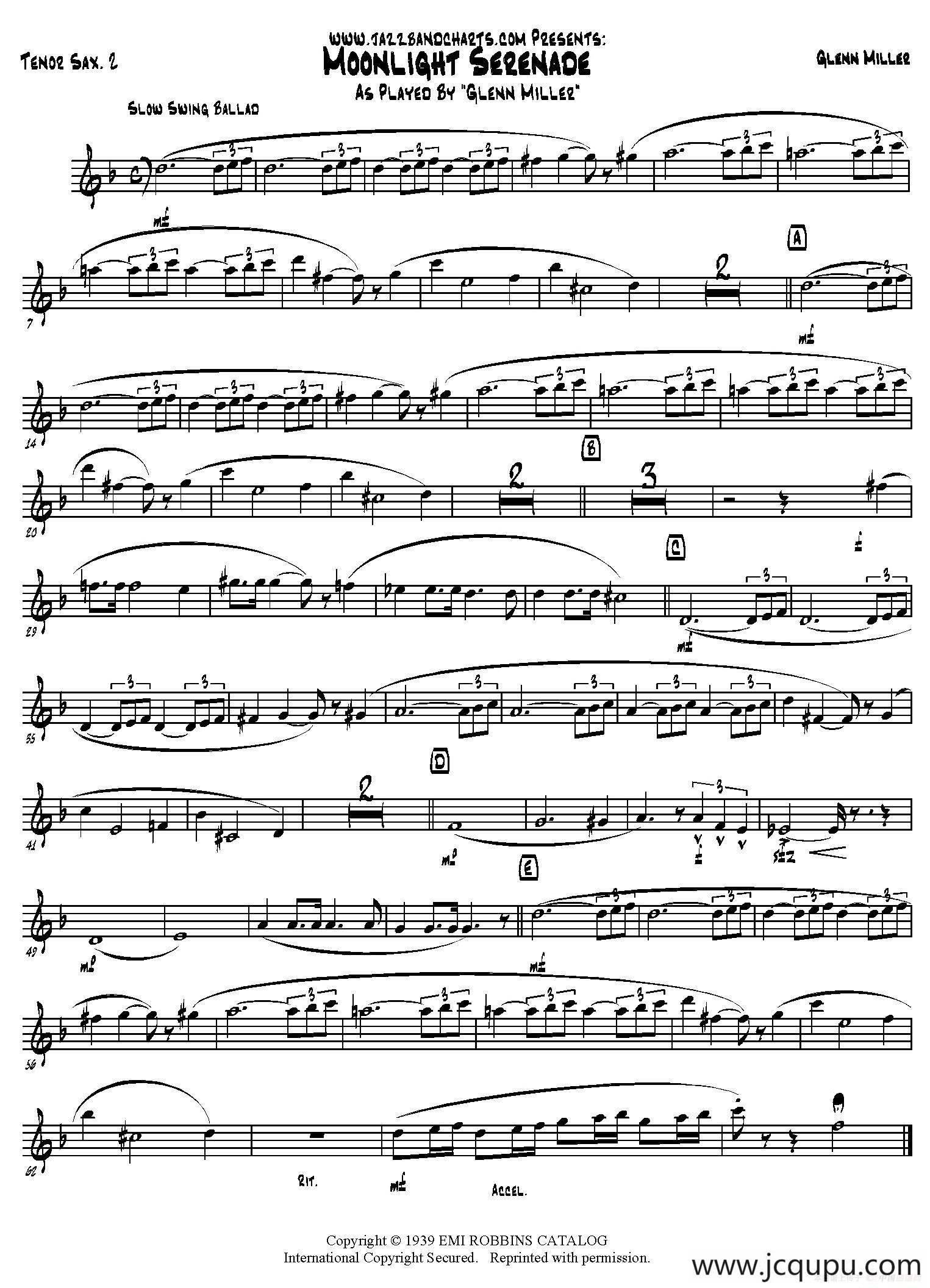 Moonlight Serenade（第二次中音萨克斯分谱）简谱