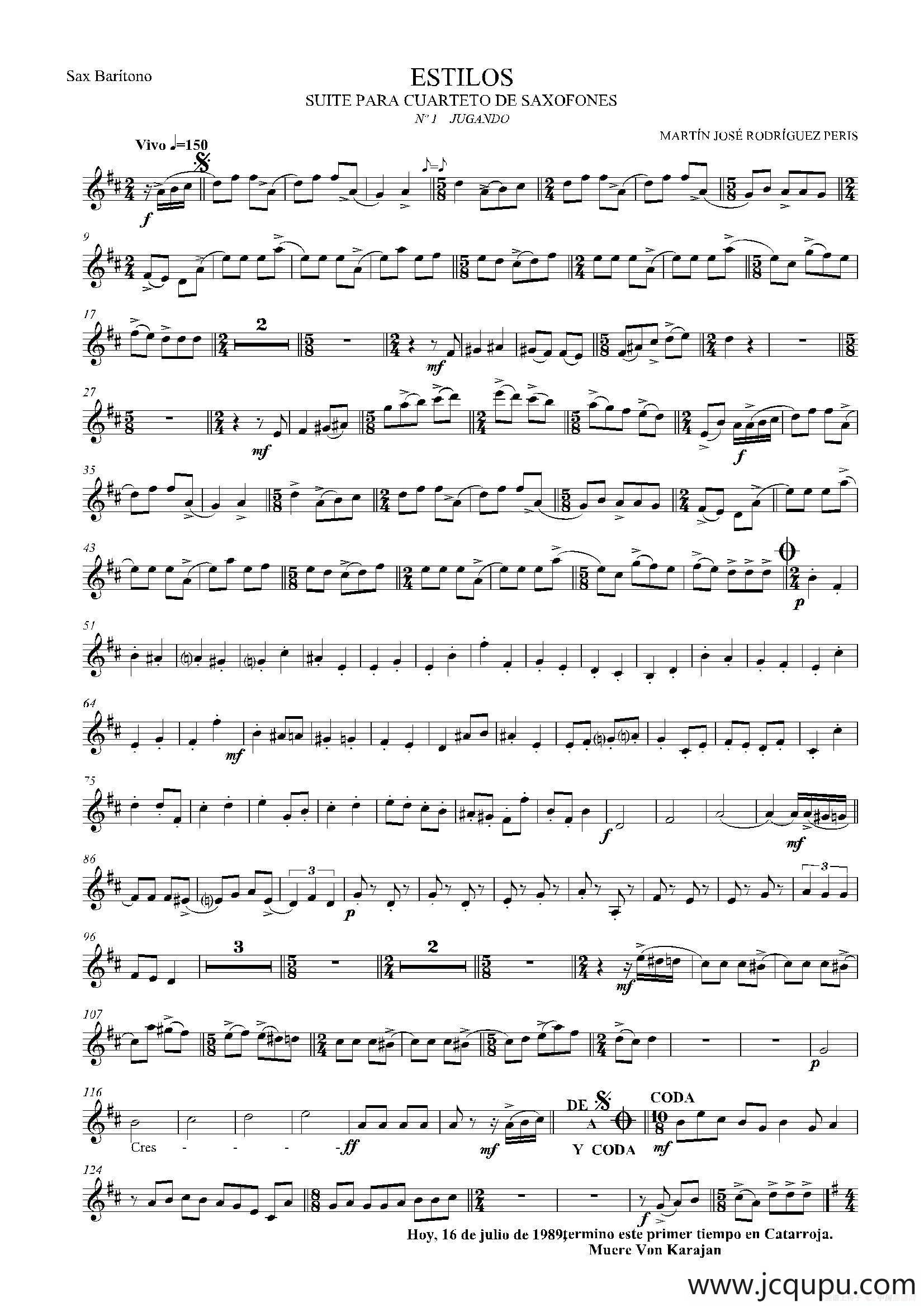 ESTILOS（四重奏上低音萨克斯分谱）简谱