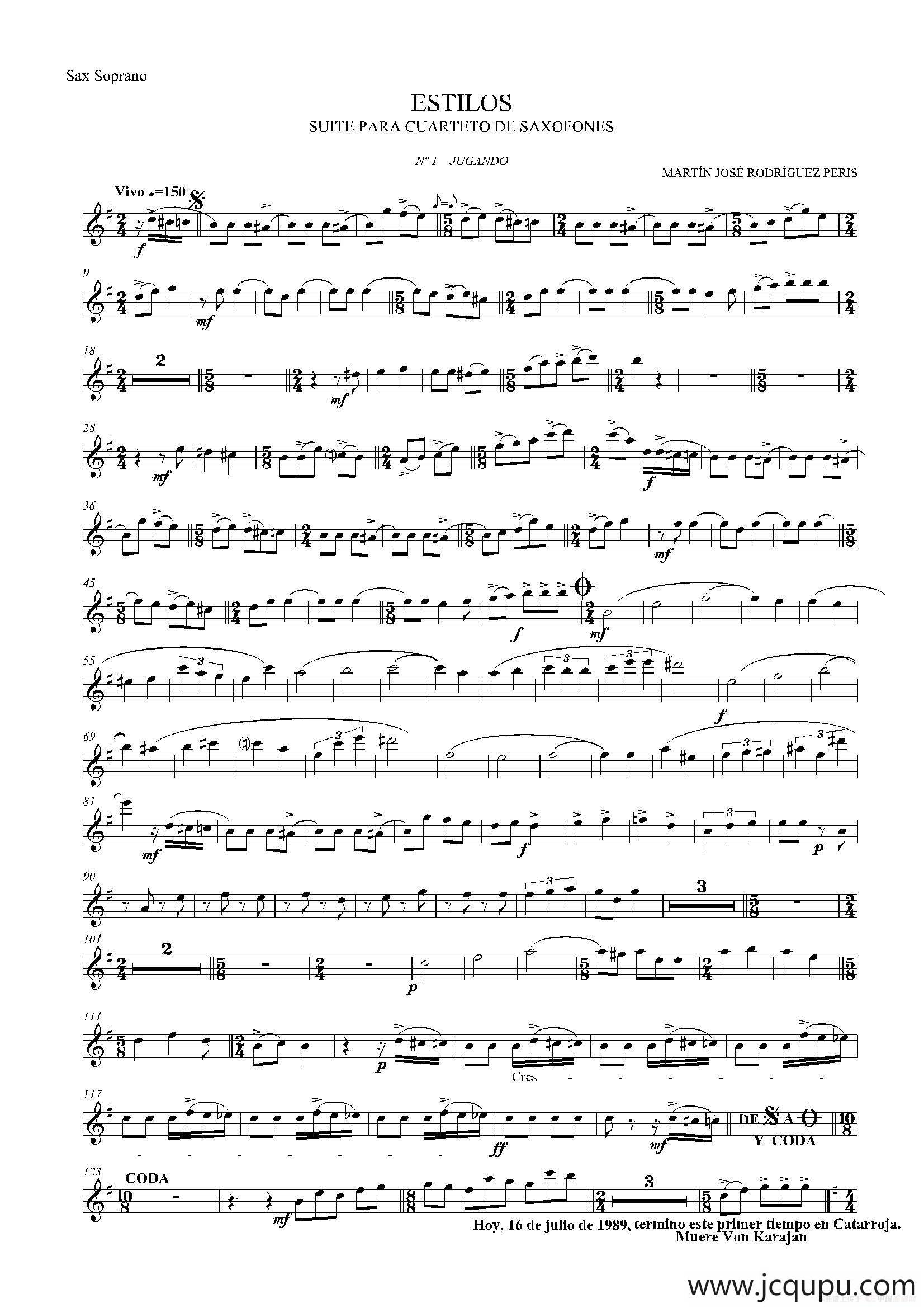 ESTILOS（四重奏高音萨克斯分谱）简谱