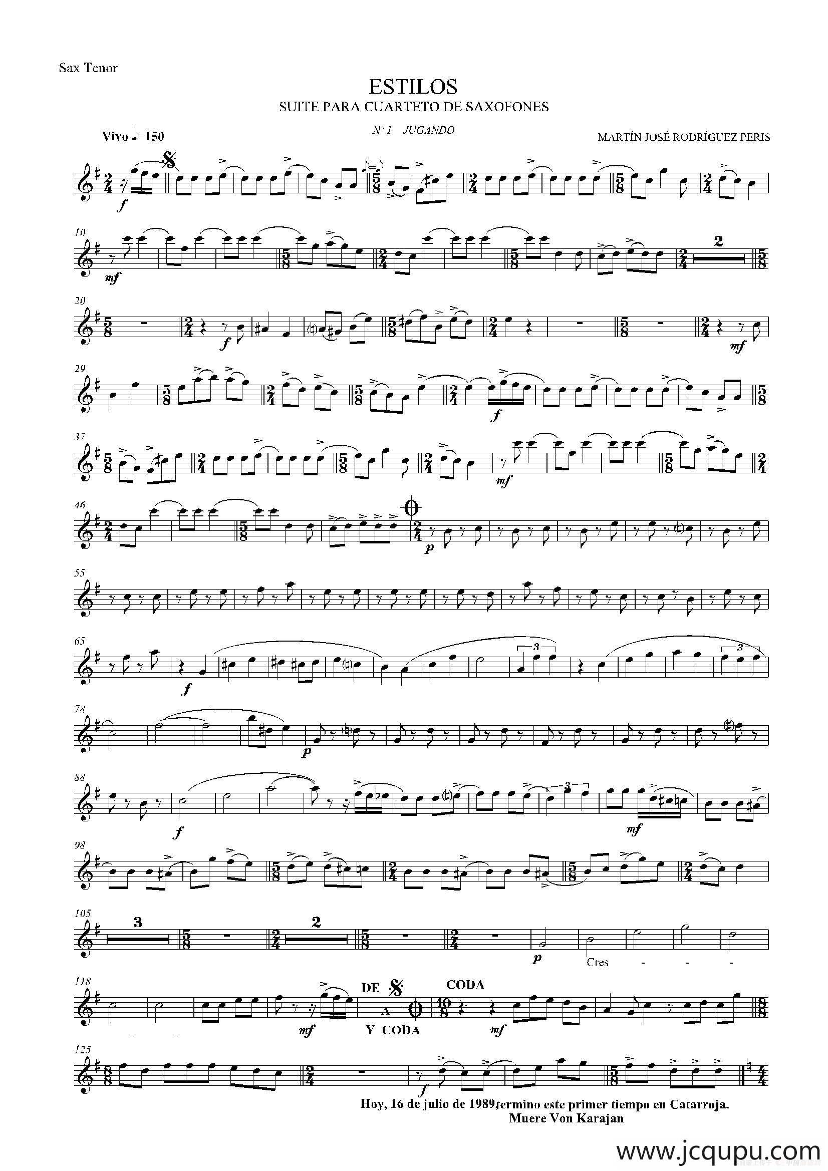 ESTILOS（四重奏次中音萨克斯分谱）简谱