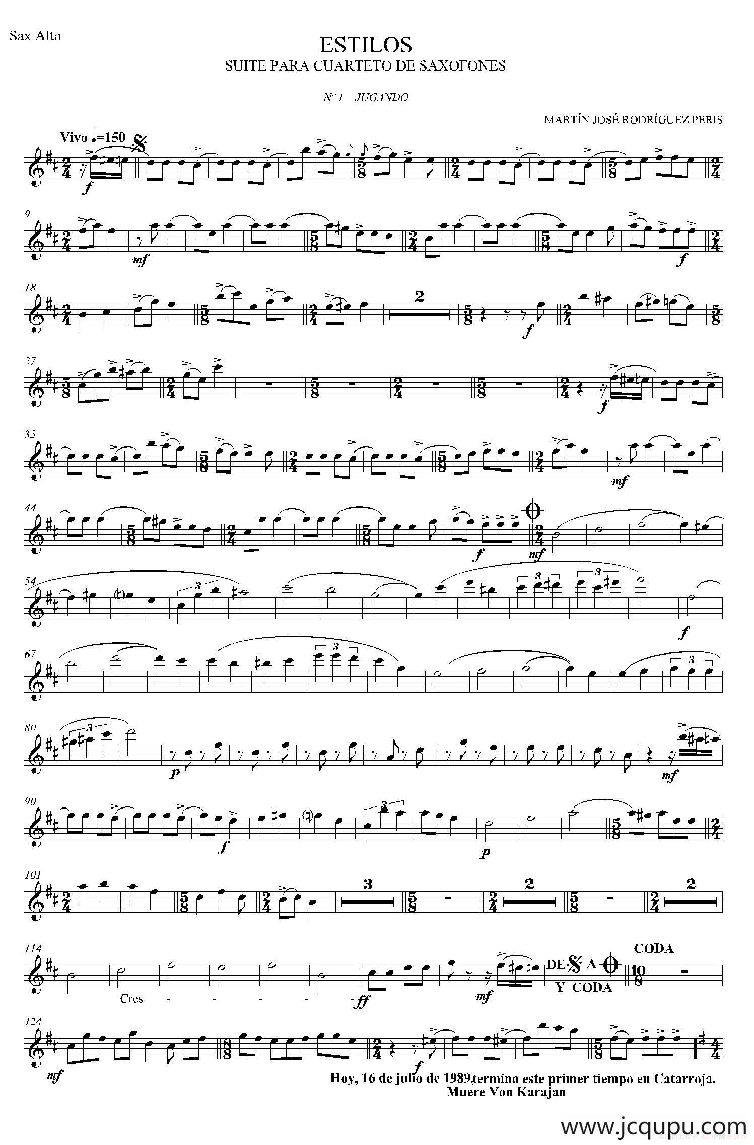 ESTILOS（四重奏中音萨克斯分谱）简谱