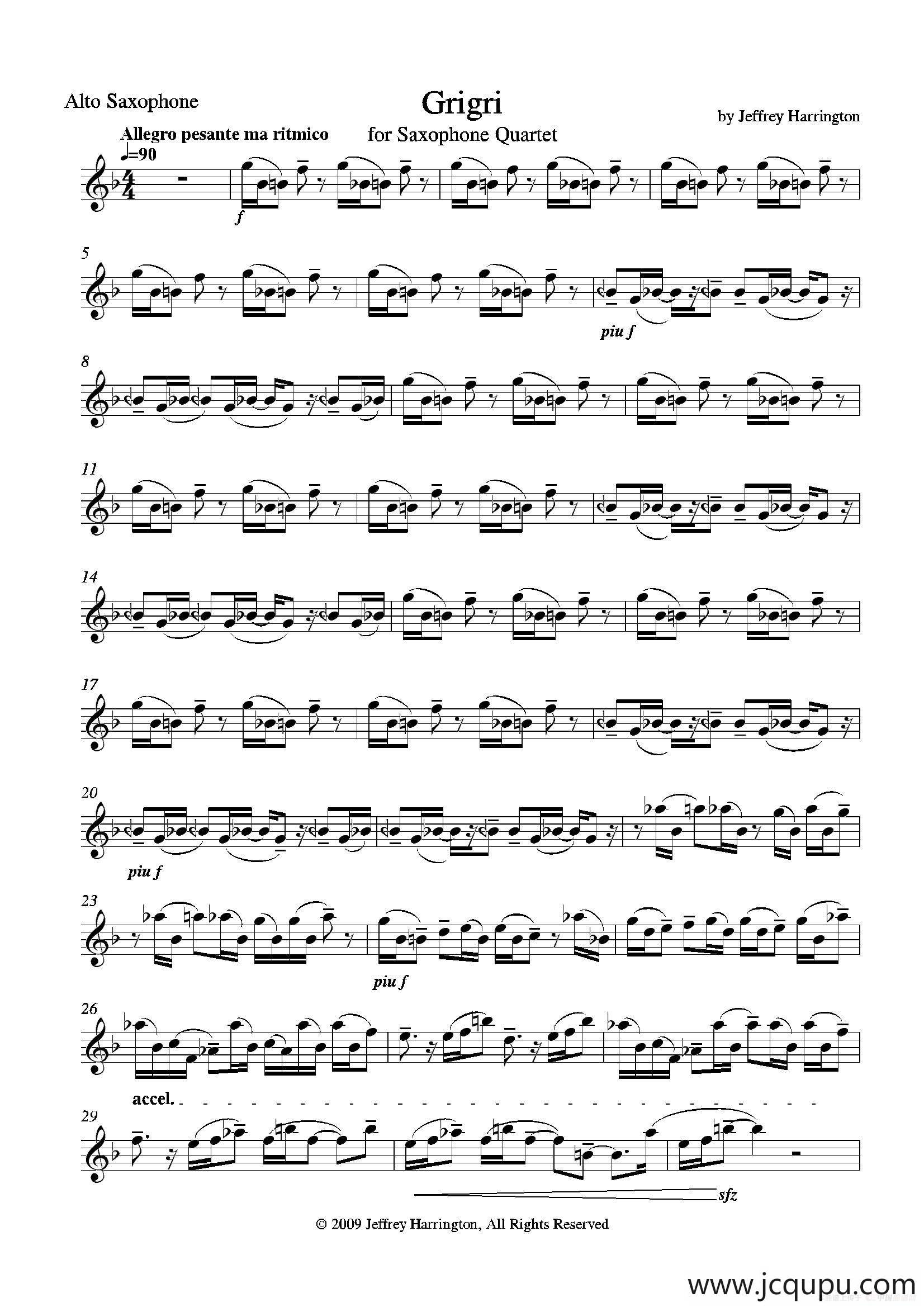 Grigri（四重奏中音萨克斯分谱）简谱