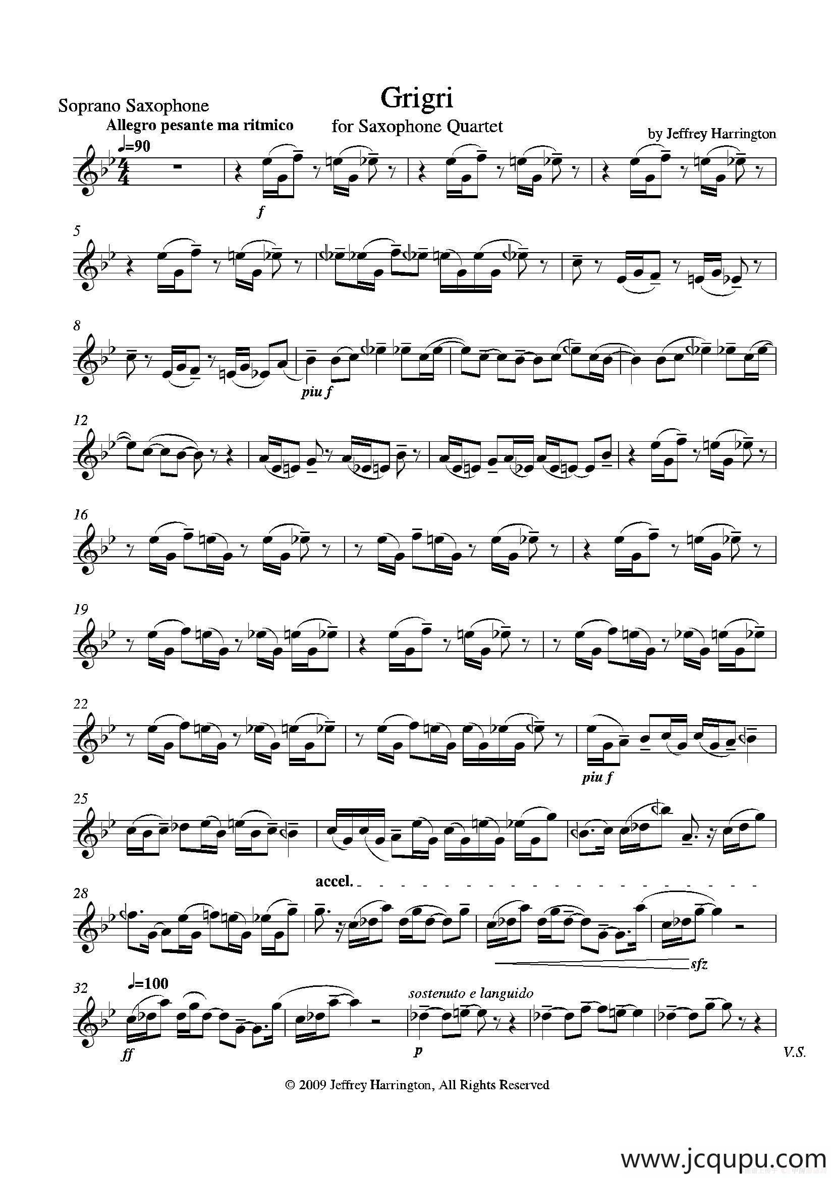 Grigri（四重奏高音萨克斯分谱）简谱