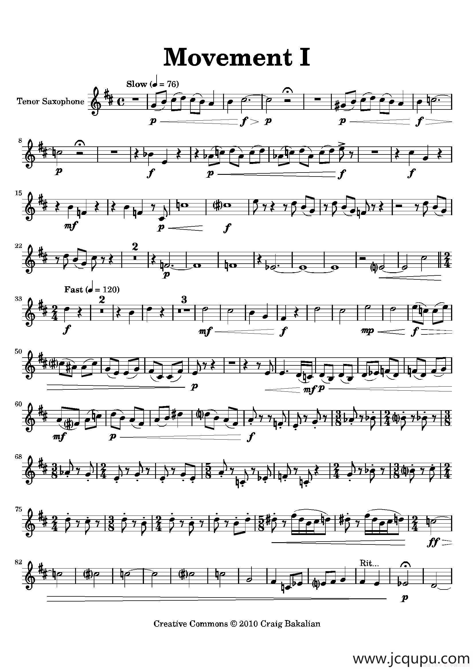 Movement（四重奏次中音萨克斯分谱）简谱