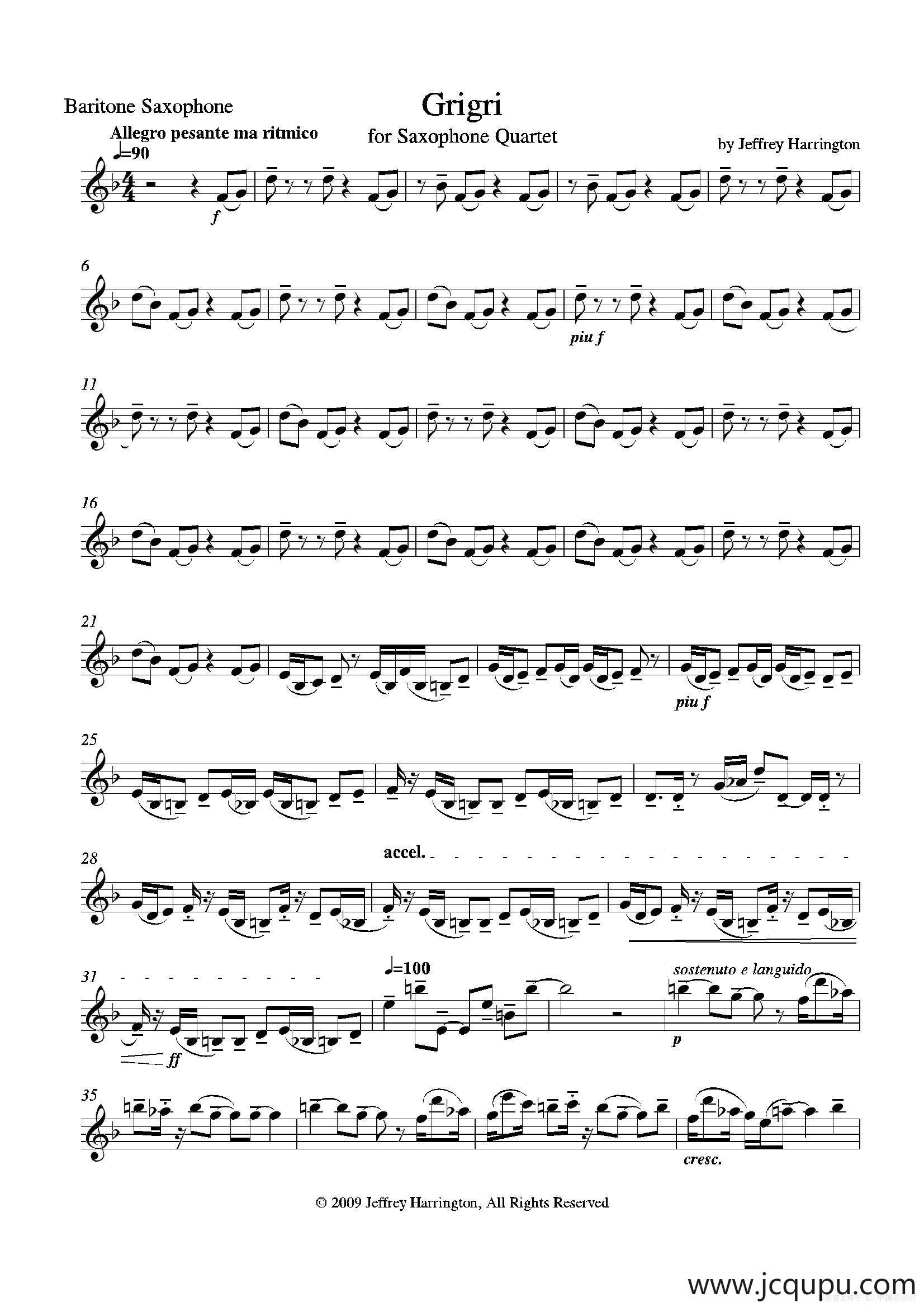 Grigri（四重奏上低音萨克斯分谱）简谱