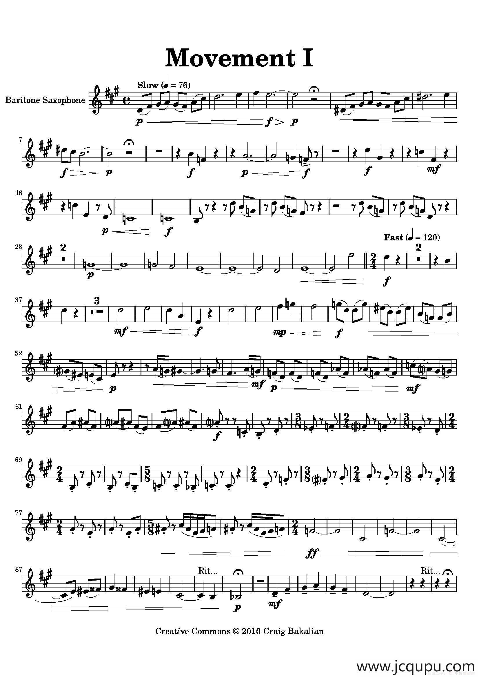 Movement（四重奏上低音萨克斯分谱）简谱