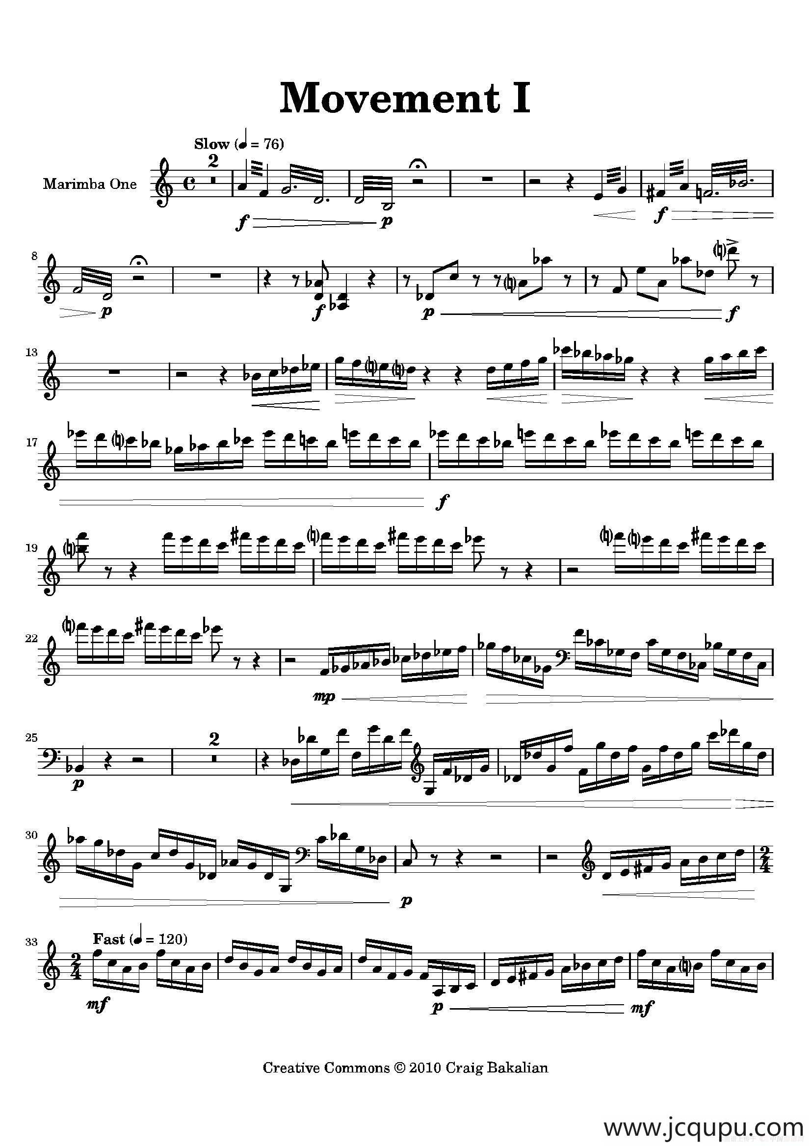 Movement（萨克斯四重奏与打击乐）（第一木琴分谱）简谱