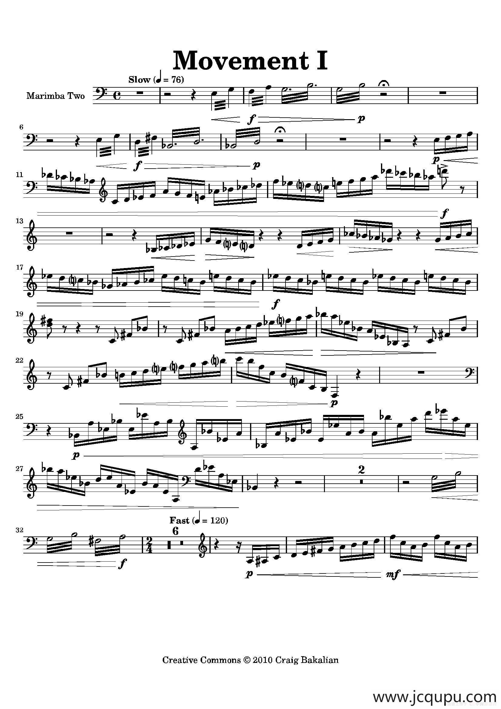 Movement（萨克斯四重奏与打击乐）（第二木琴分谱）简谱