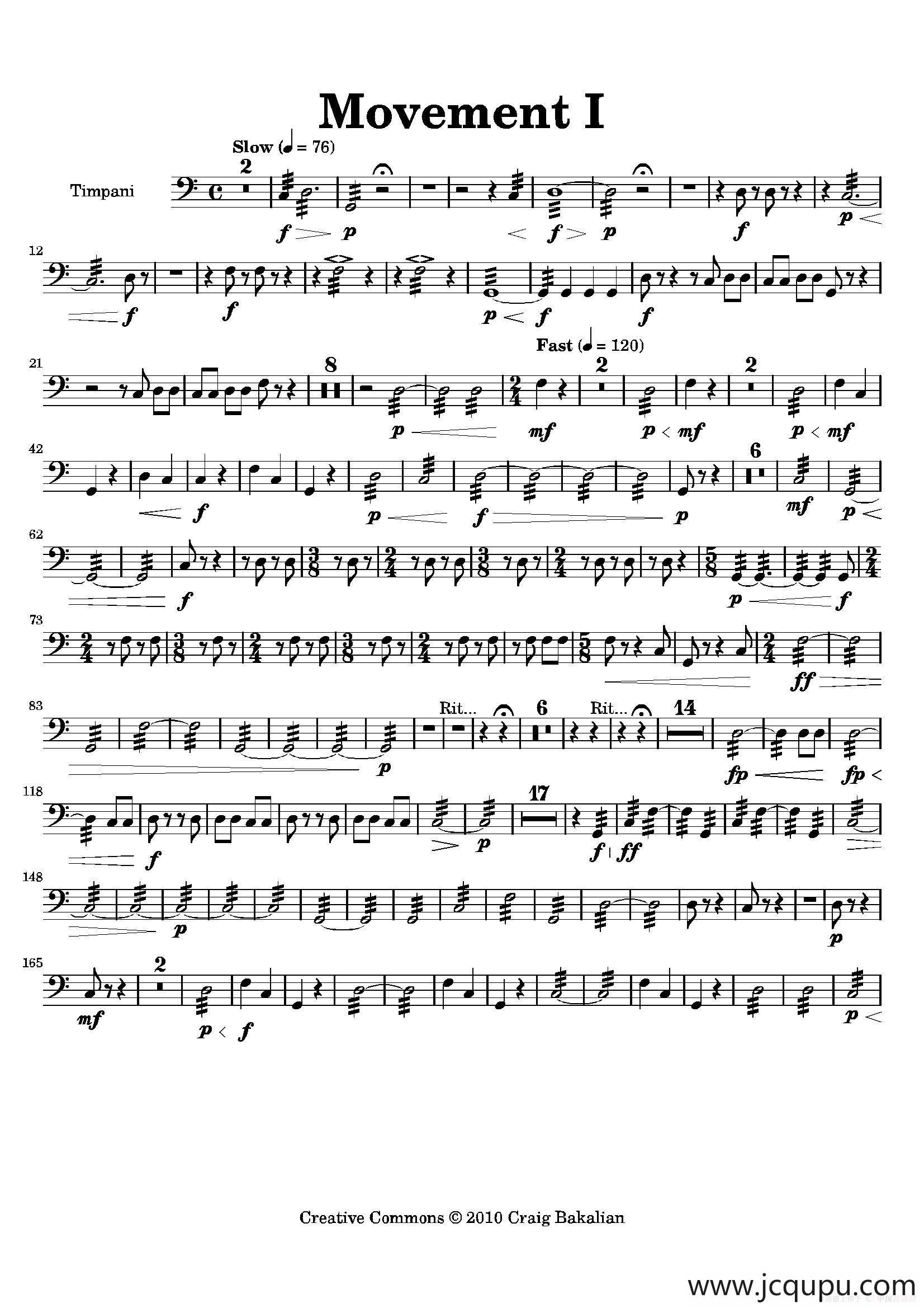 Movement（萨克斯四重奏与打击乐）（定音鼓分谱）简谱