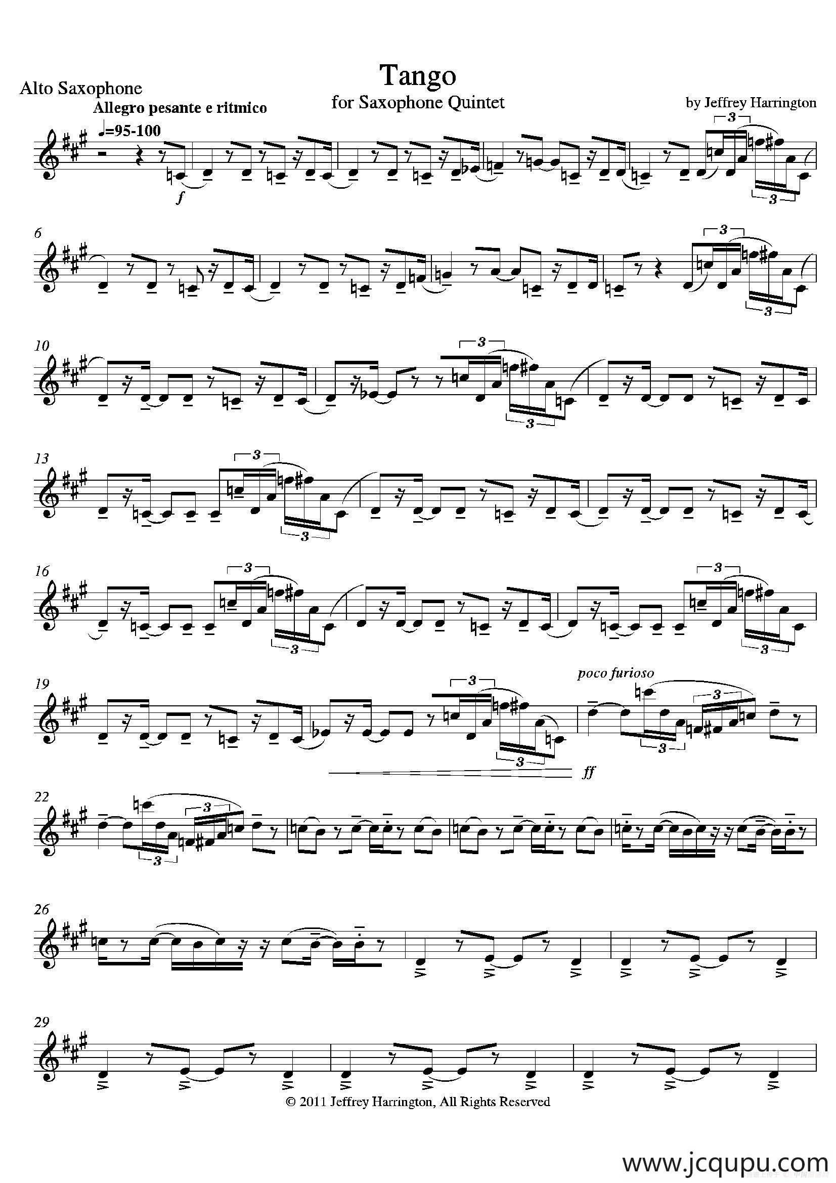 Tango （四重奏中音萨克斯分谱）简谱