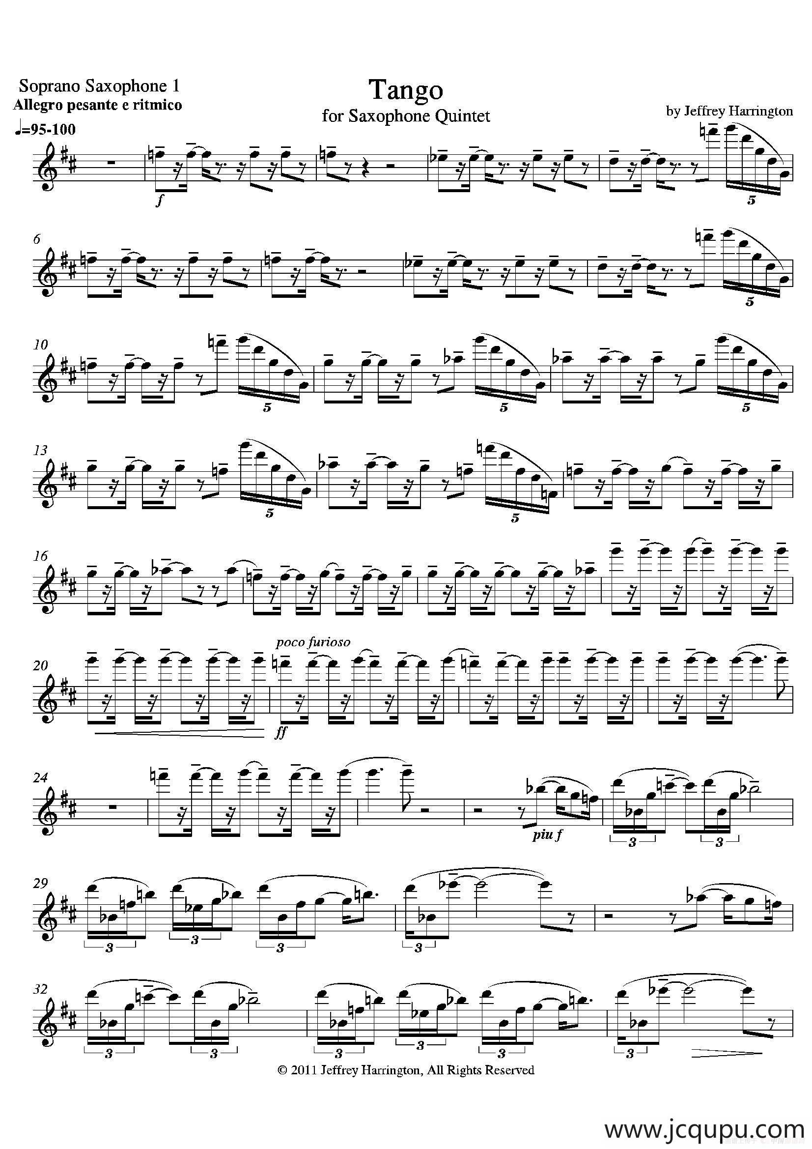 Tango（四重奏高音萨克斯分谱）简谱