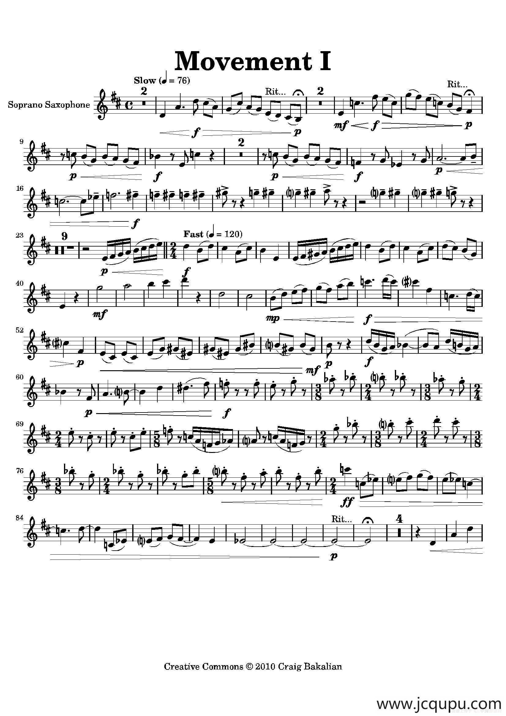 Movement（四重奏高音萨克斯分谱）简谱