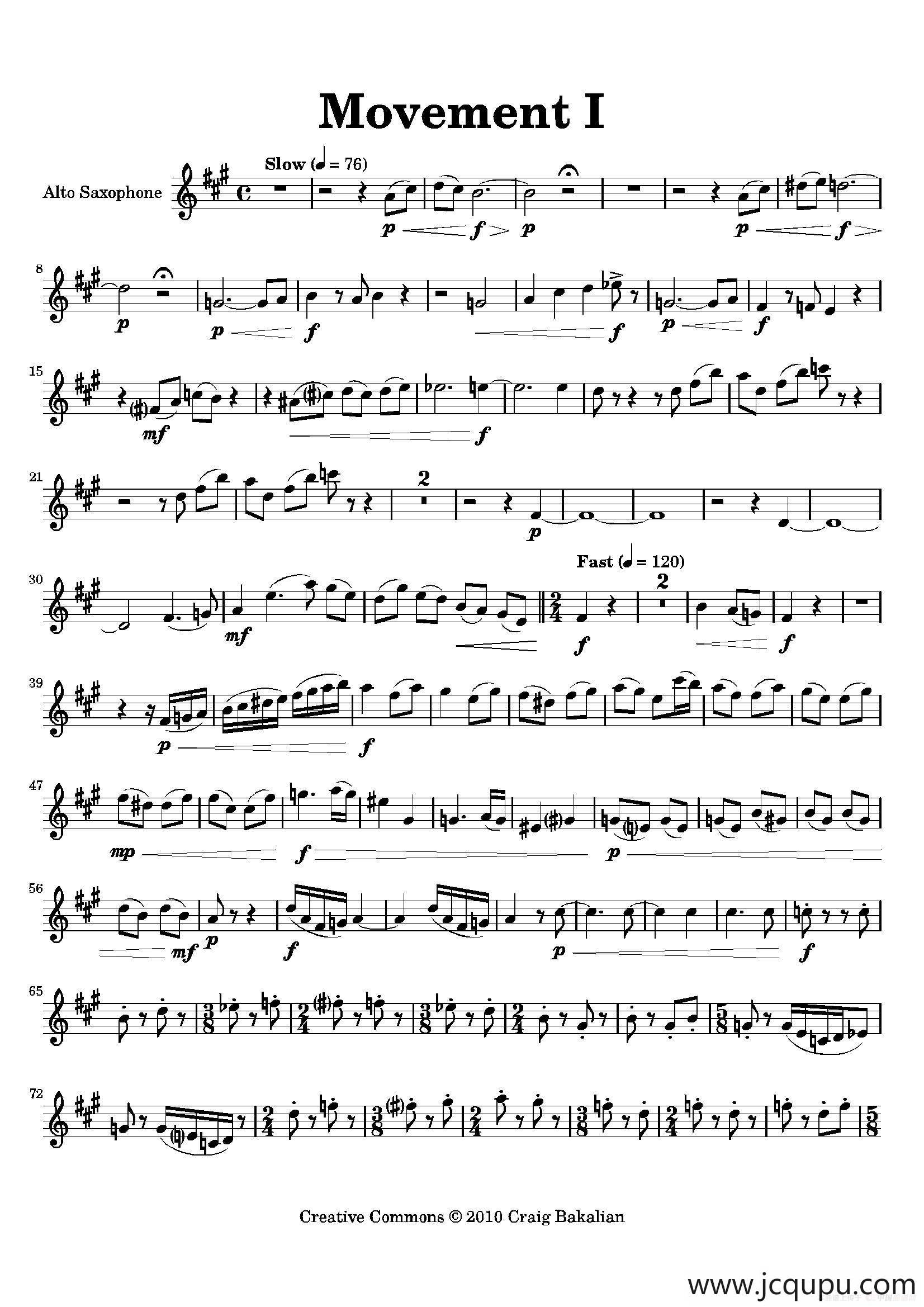 Movement（四重奏中音萨克斯分谱）简谱