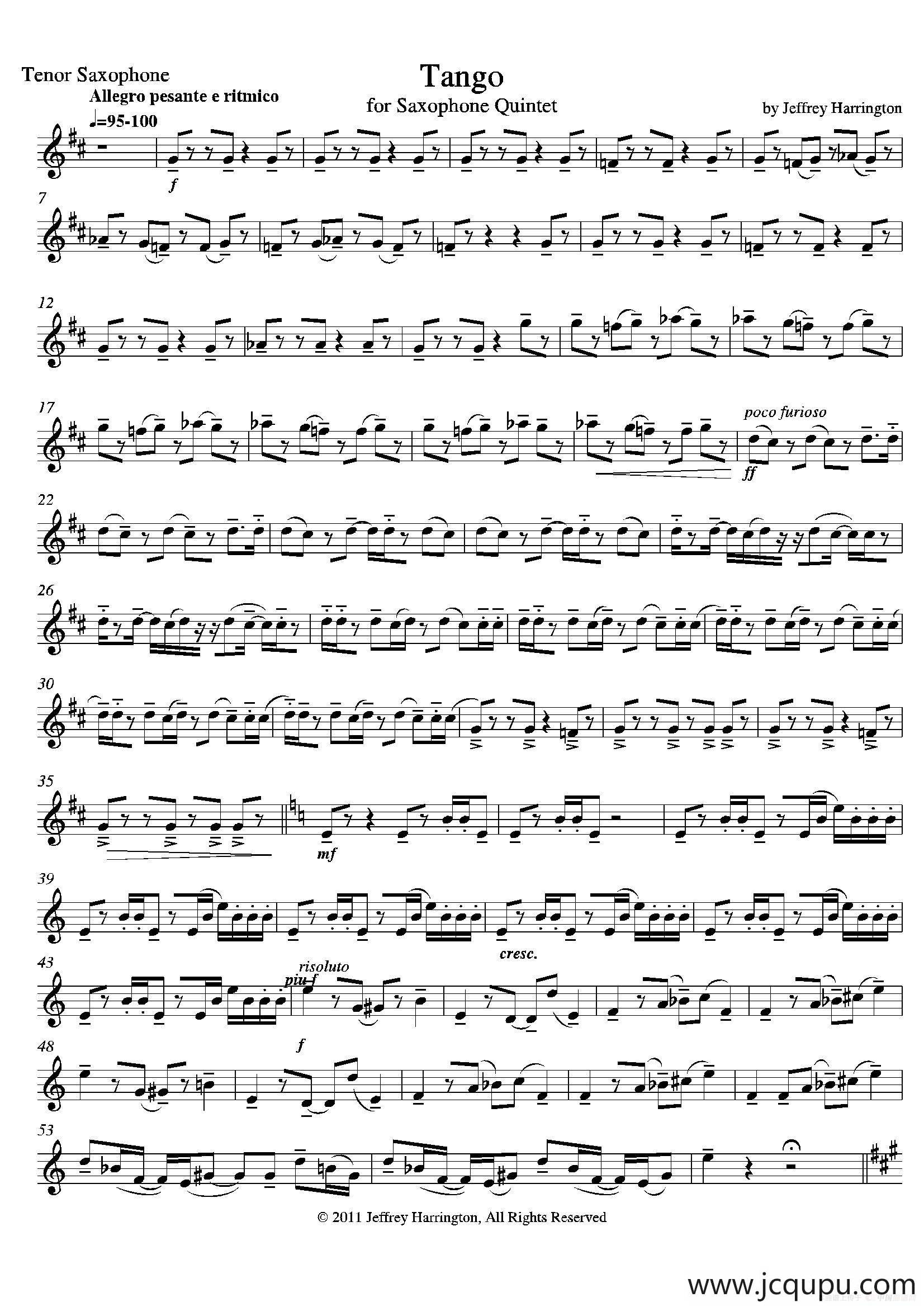 Tango（四重奏次中音萨克斯分谱）简谱