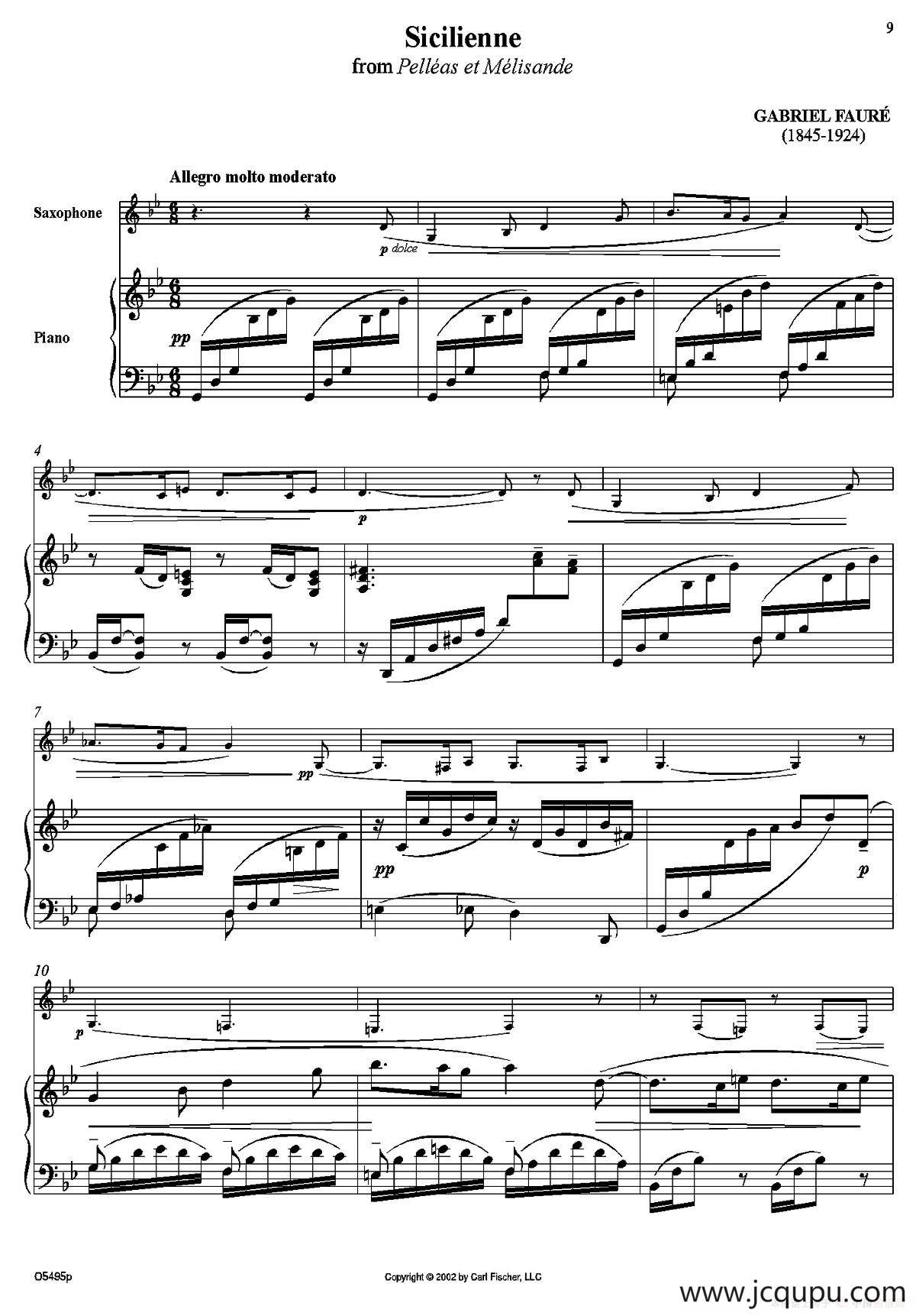 Sicilienne（萨克斯+钢琴伴奏）简谱