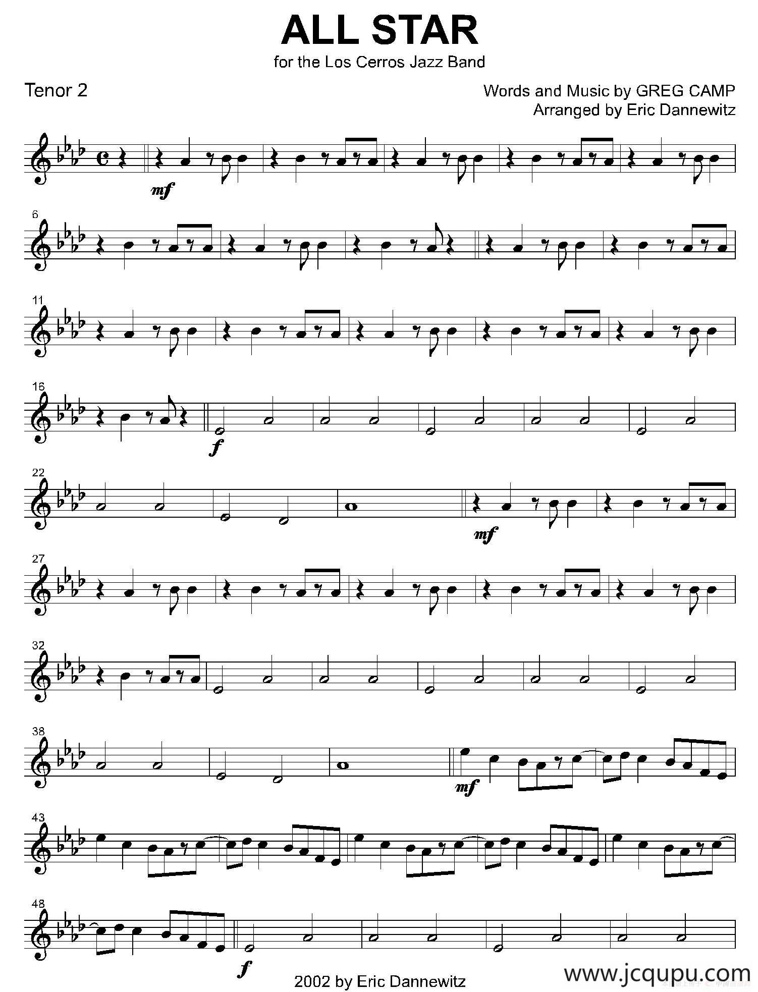 ALL STAR（2支次中音萨克斯分谱）简谱