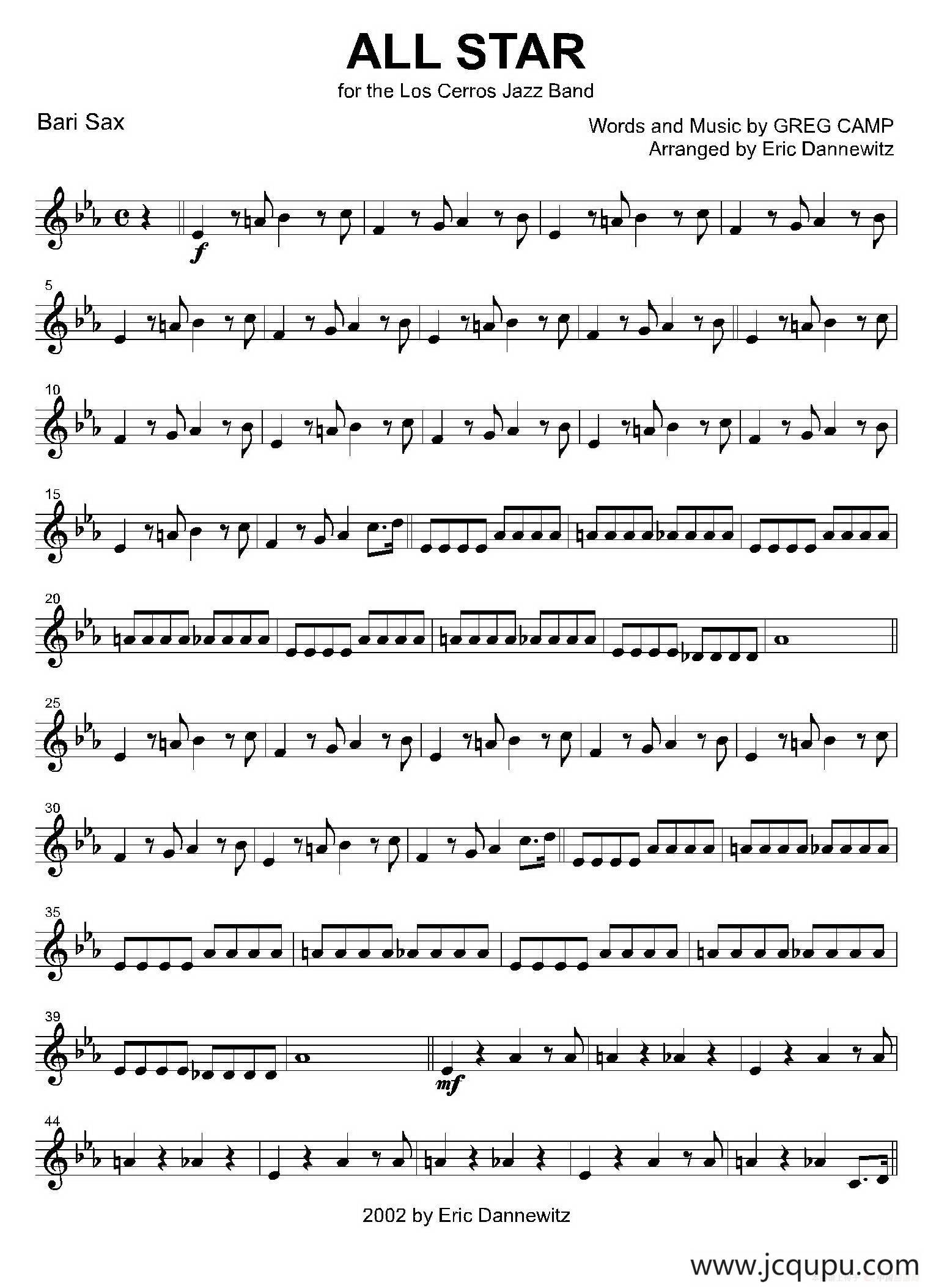 ALL STAR（上低音萨克斯分谱）简谱