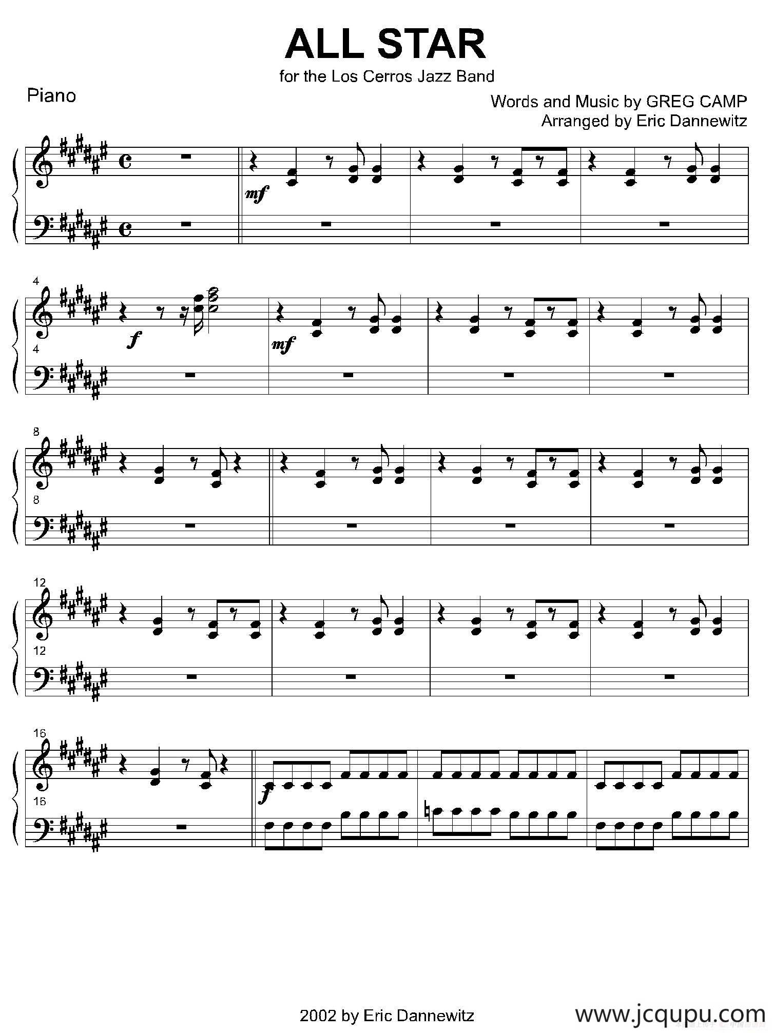 ALL STAR（钢琴分谱）简谱