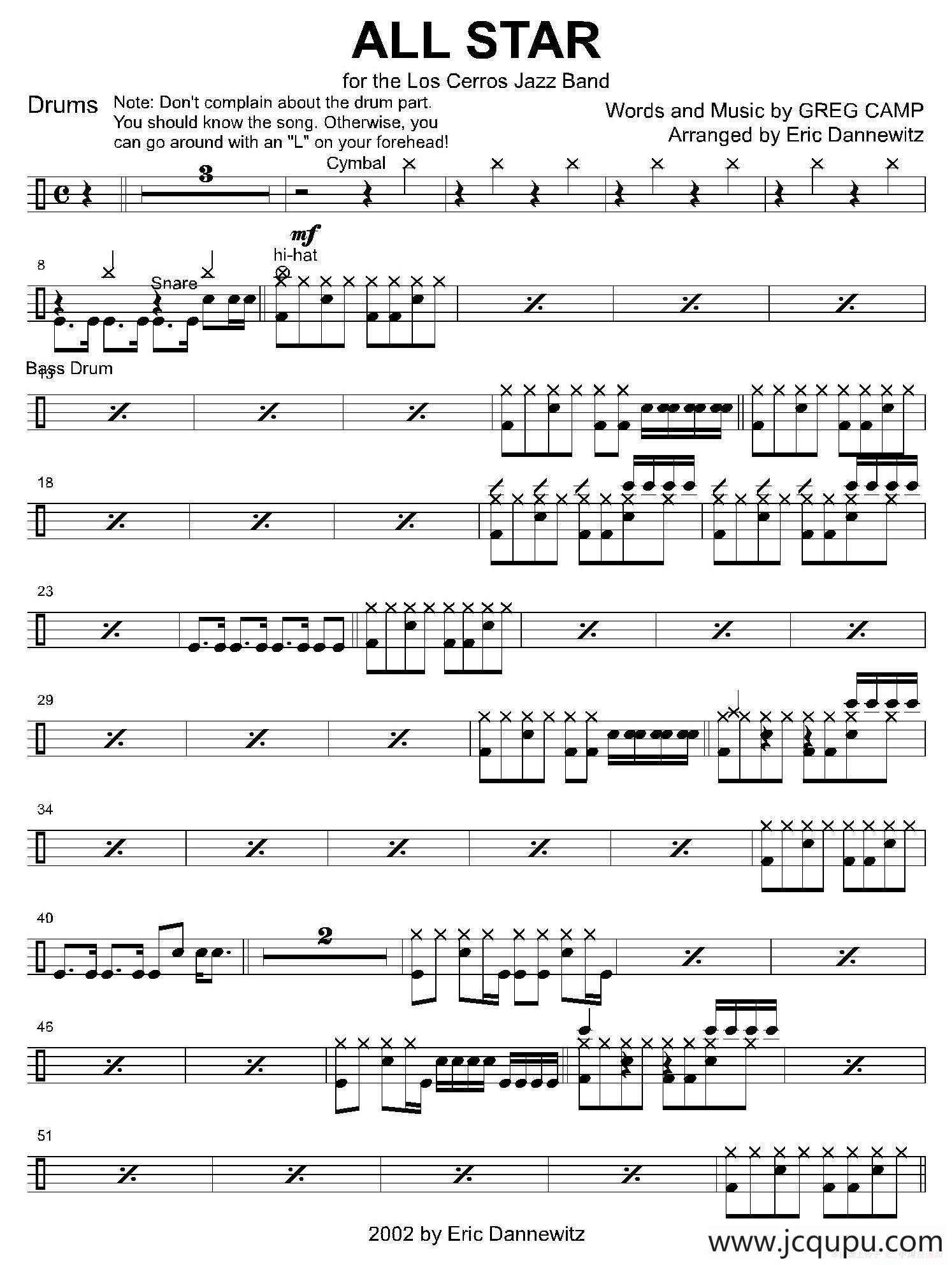 ALL STAR（爵士鼓分谱）简谱